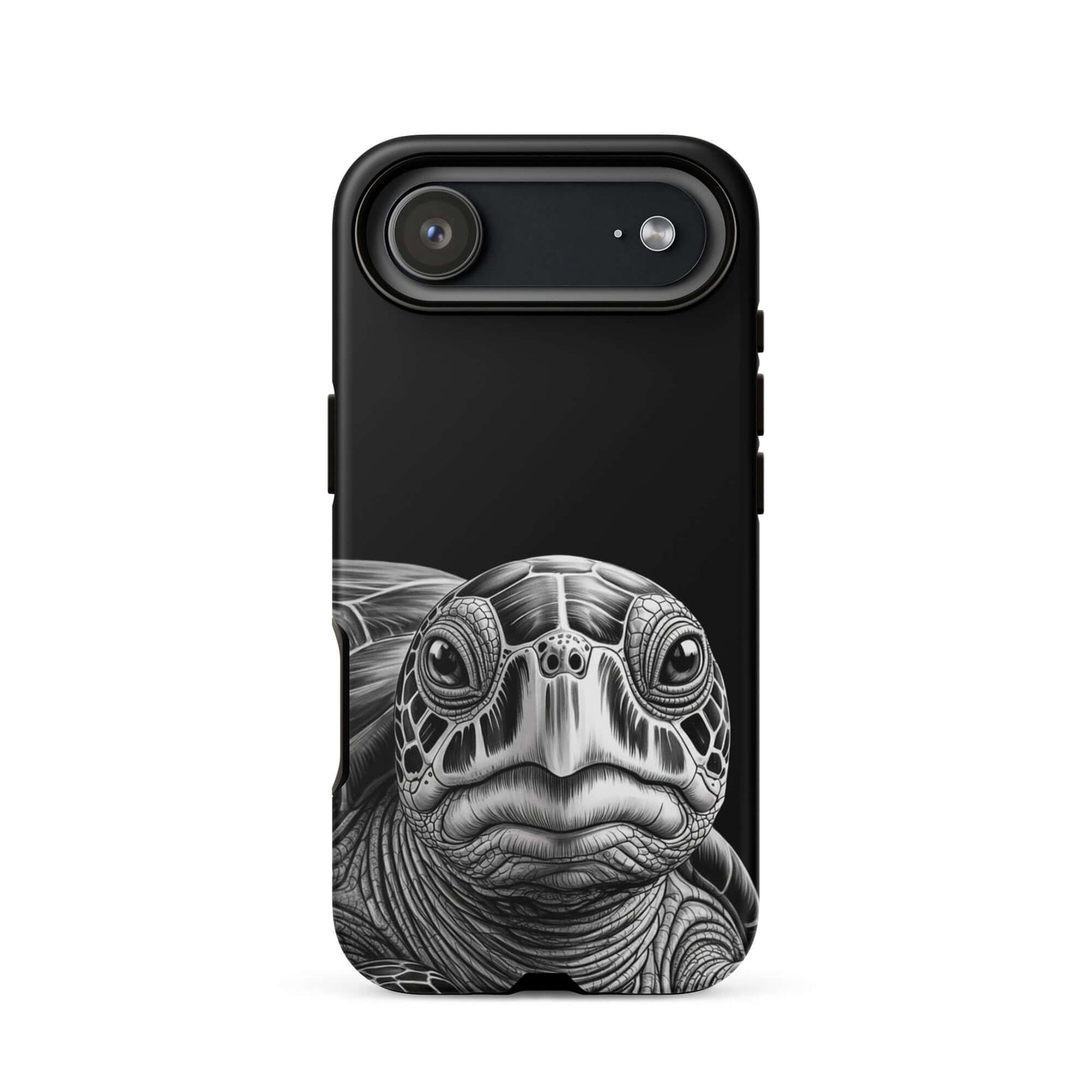 Phone Case for iPhone with ancient sea turtle art, featuring a detailed black-and-white sketch of a turtle, offering timeless protection.