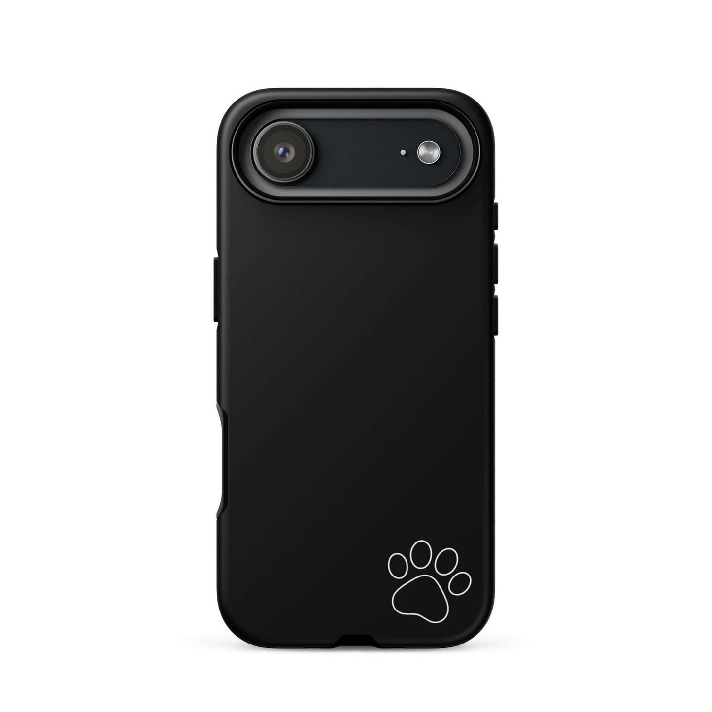 Phone Case for iPhone: Paw‑Print Luxe Minimalist Tough Case in black with a white paw print design.