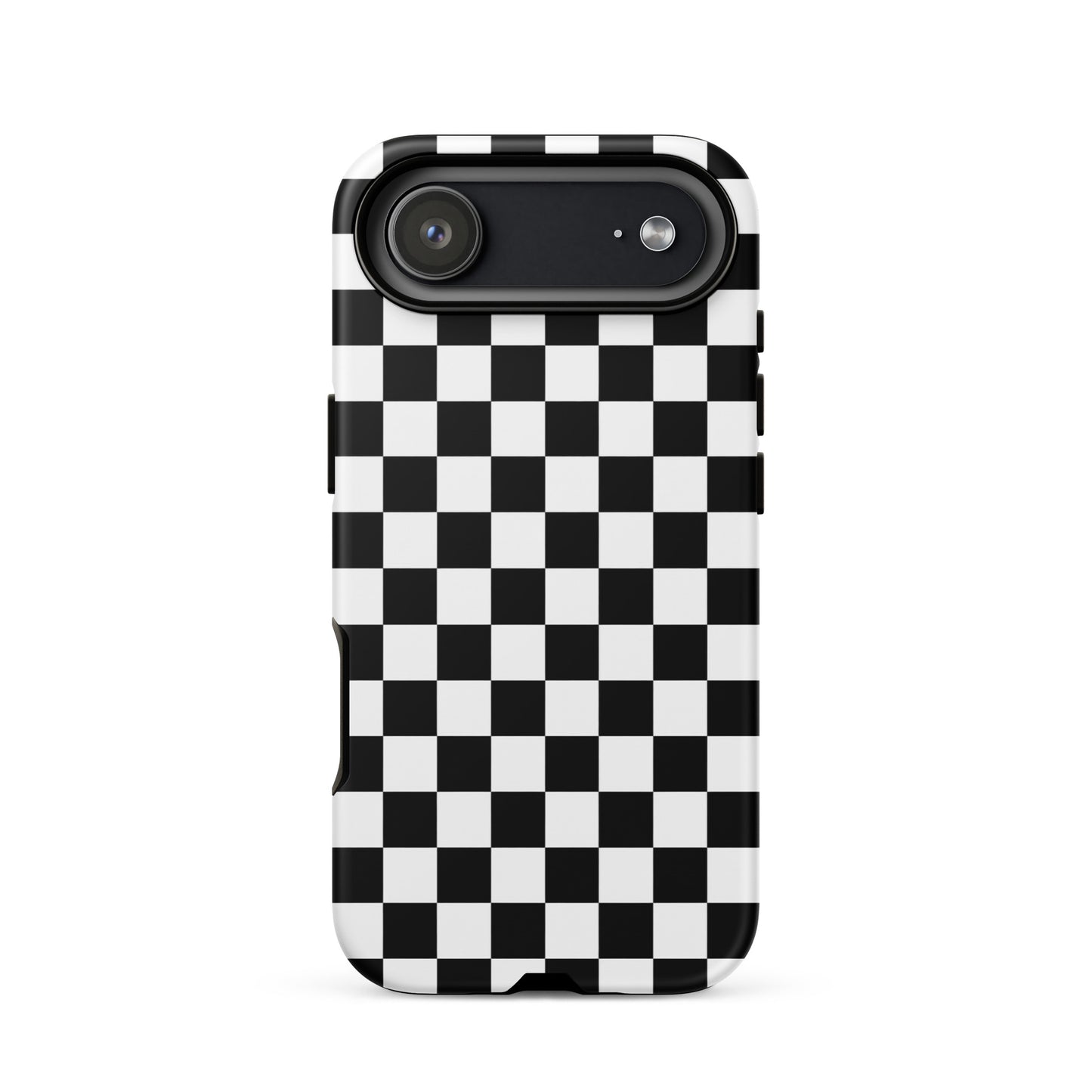 Phone Case for iPhone with bold black-and-white checkered design offering a playful racing vibe.