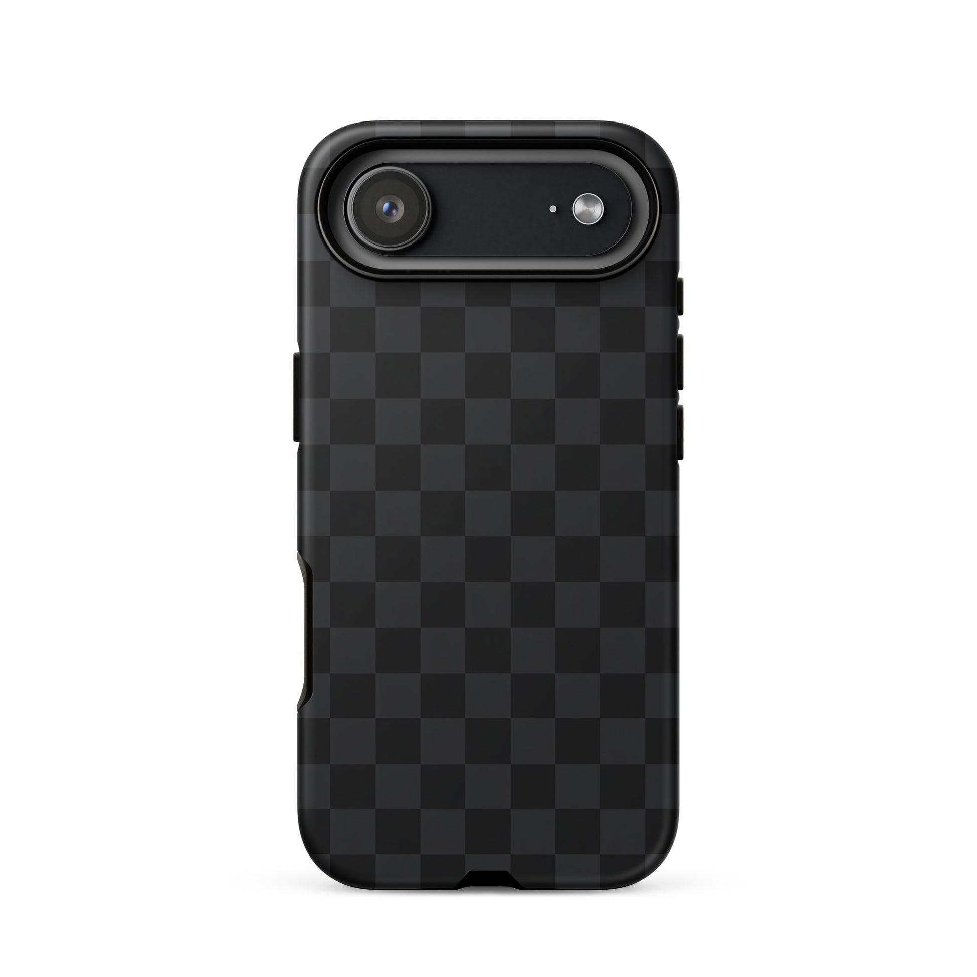 Black & charcoal checkered Phone Case for iPhone, modern minimalist design for style and protection.