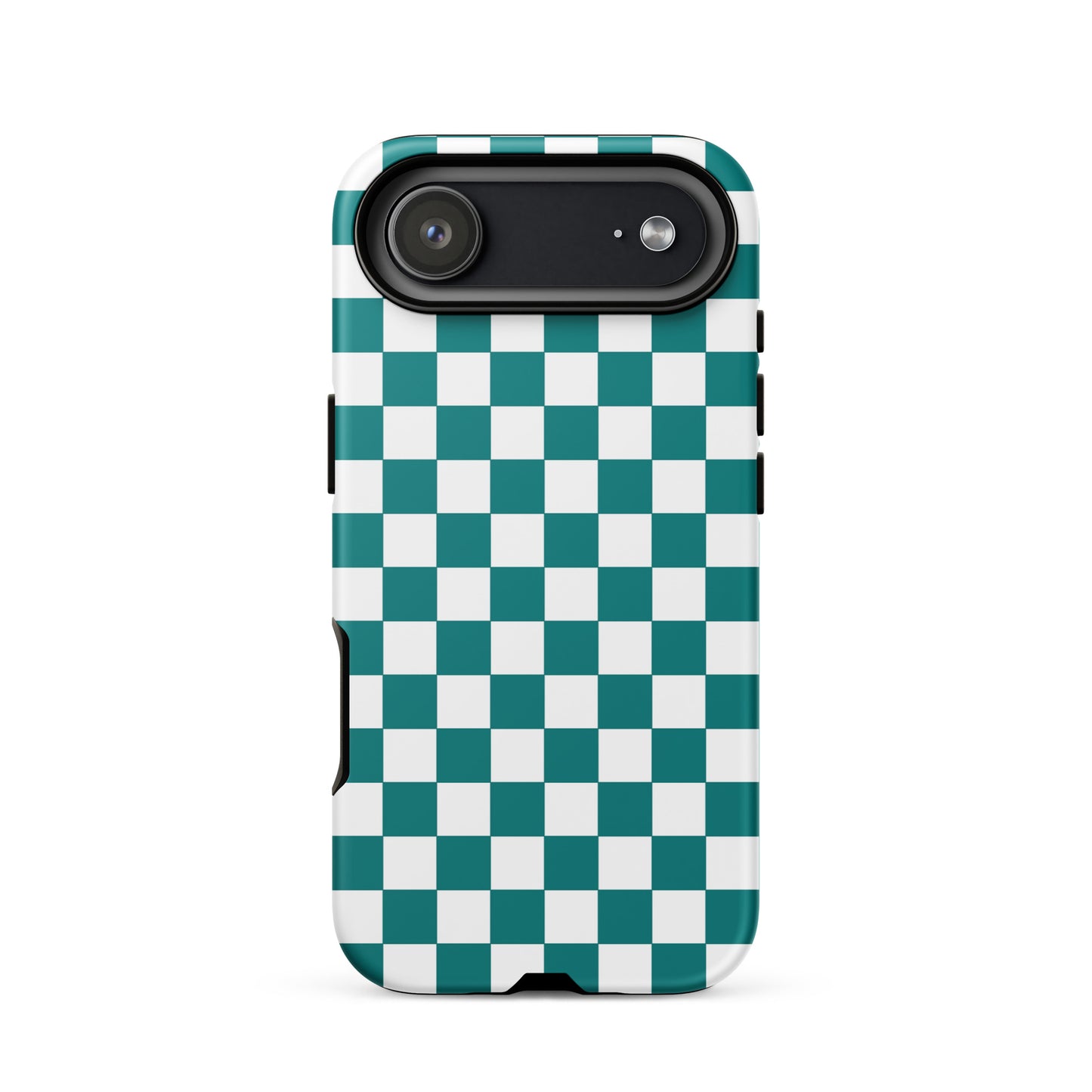 Phone Case for iPhone with teal and white checkered design, adding a playful vibe and personality to your device.