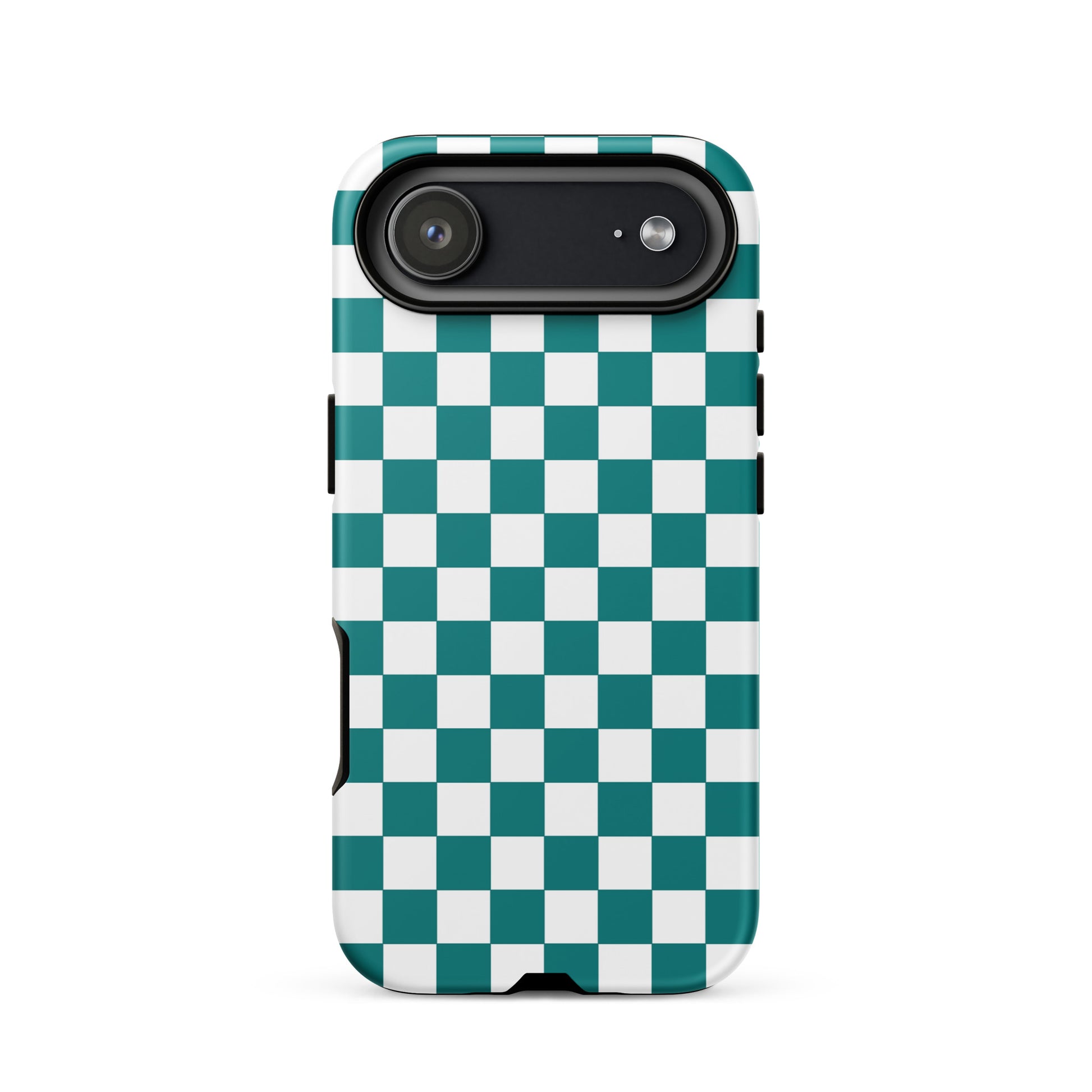 Phone Case for iPhone with teal and white checkered design, adding a playful vibe and personality to your device.