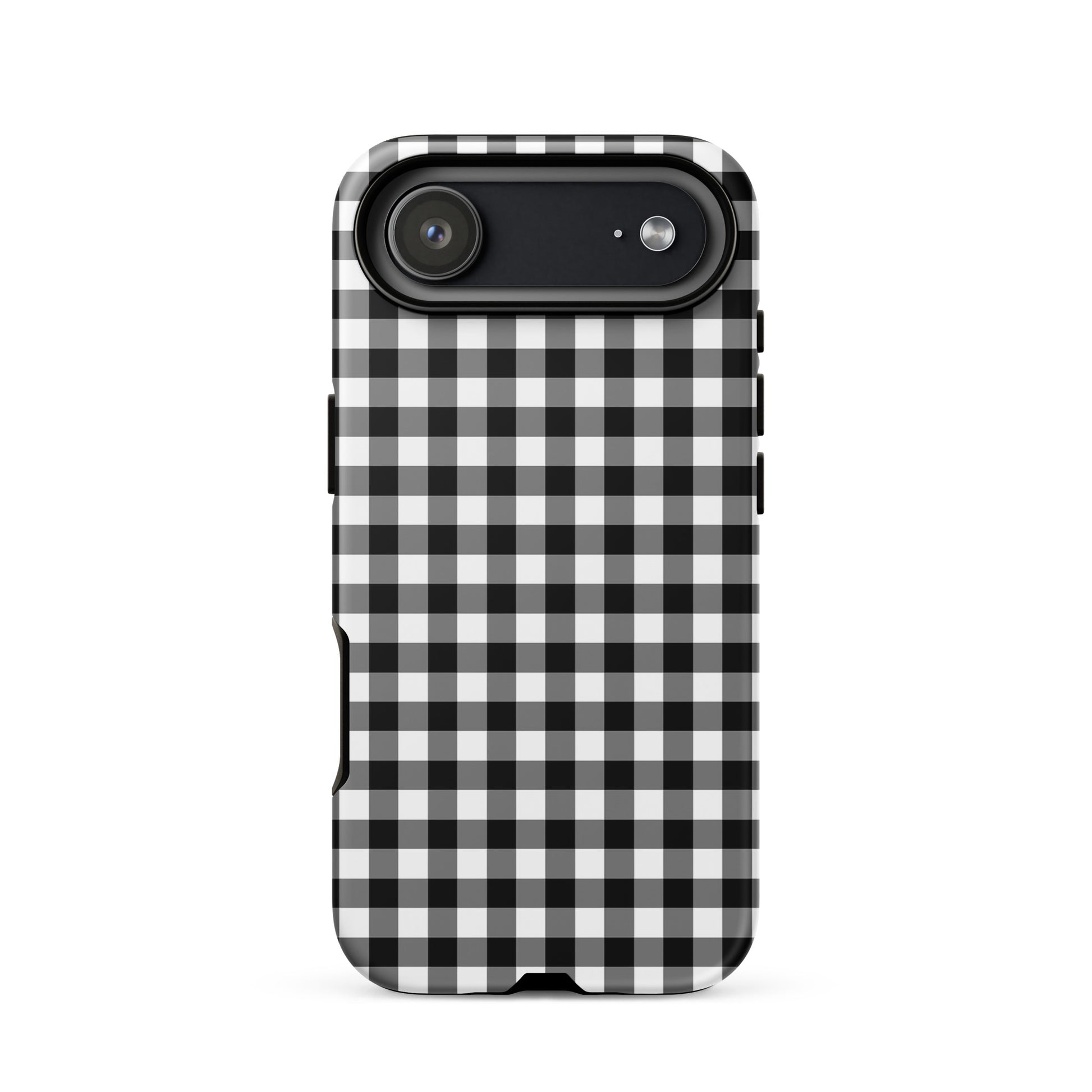 Phone Case with black and white gingham pattern for iPhone, combining style and protection in an elegant design.