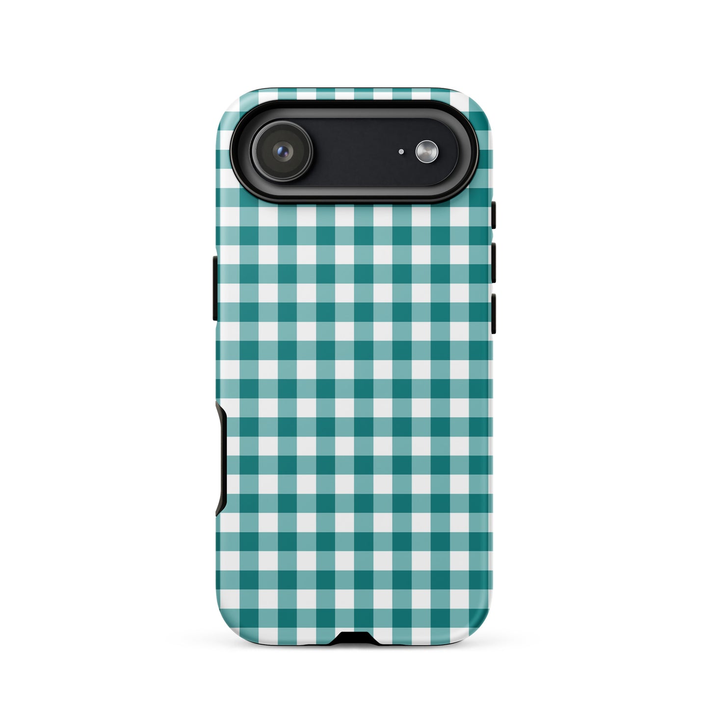 Phone Case with teal-and-white gingham pattern for iPhone offering style and protection