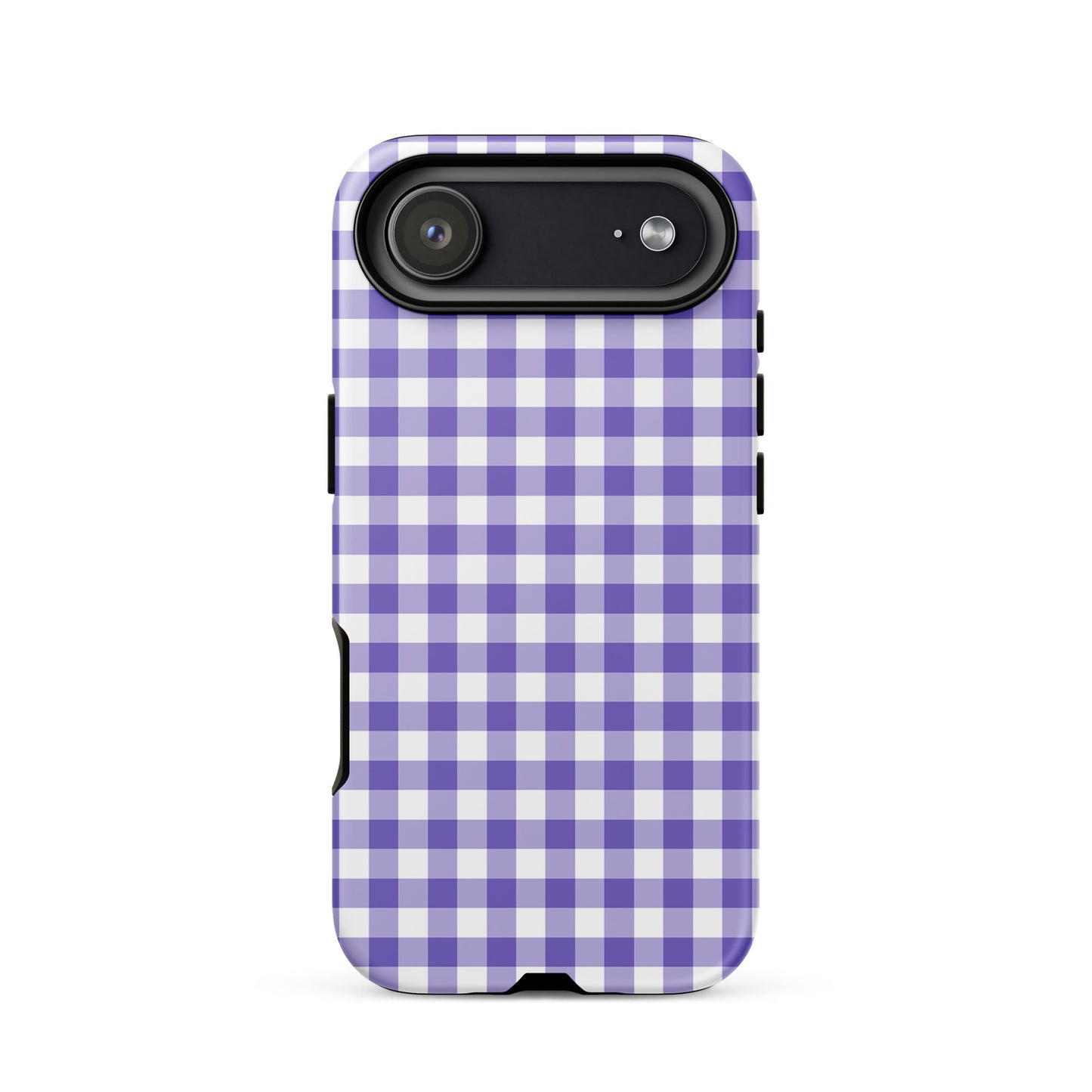 Phone Case for iPhone with purple and white gingham pattern, offering charm and protection with modern style.