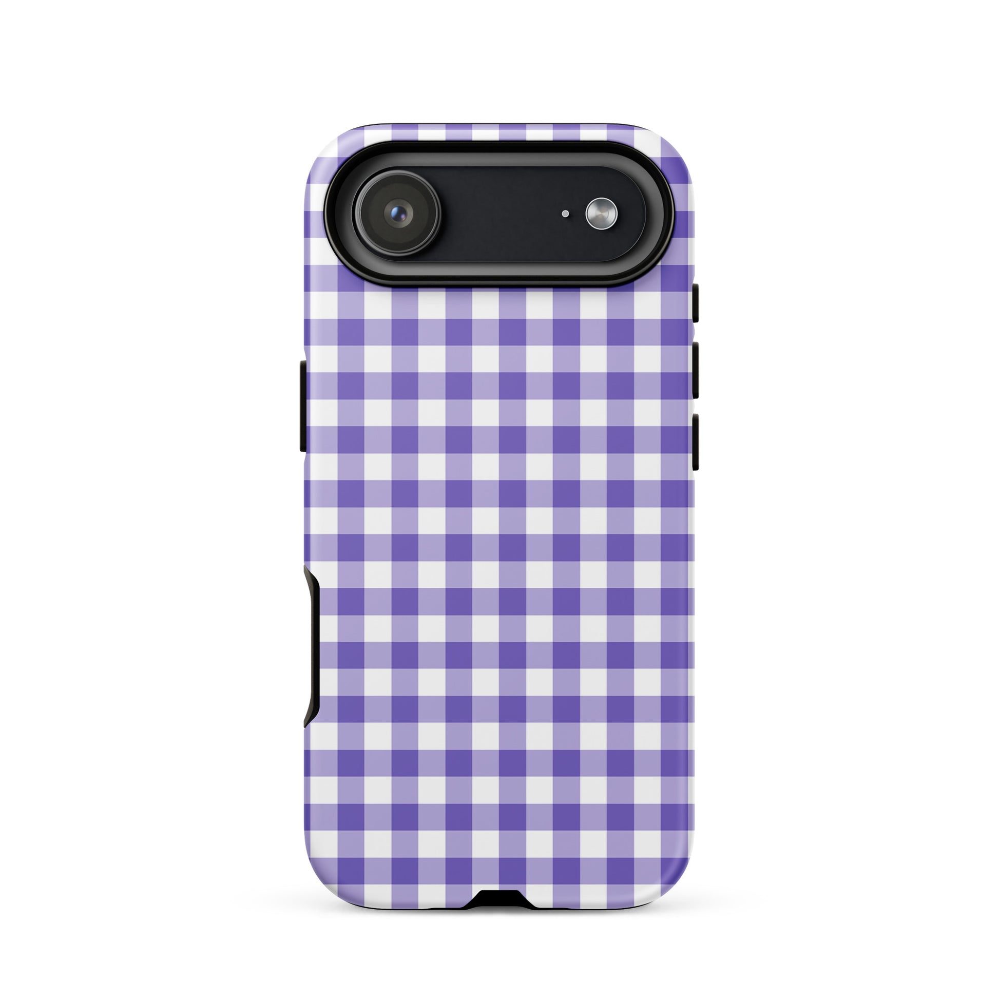 Phone Case for iPhone with purple and white gingham pattern, offering charm and protection with modern style.
