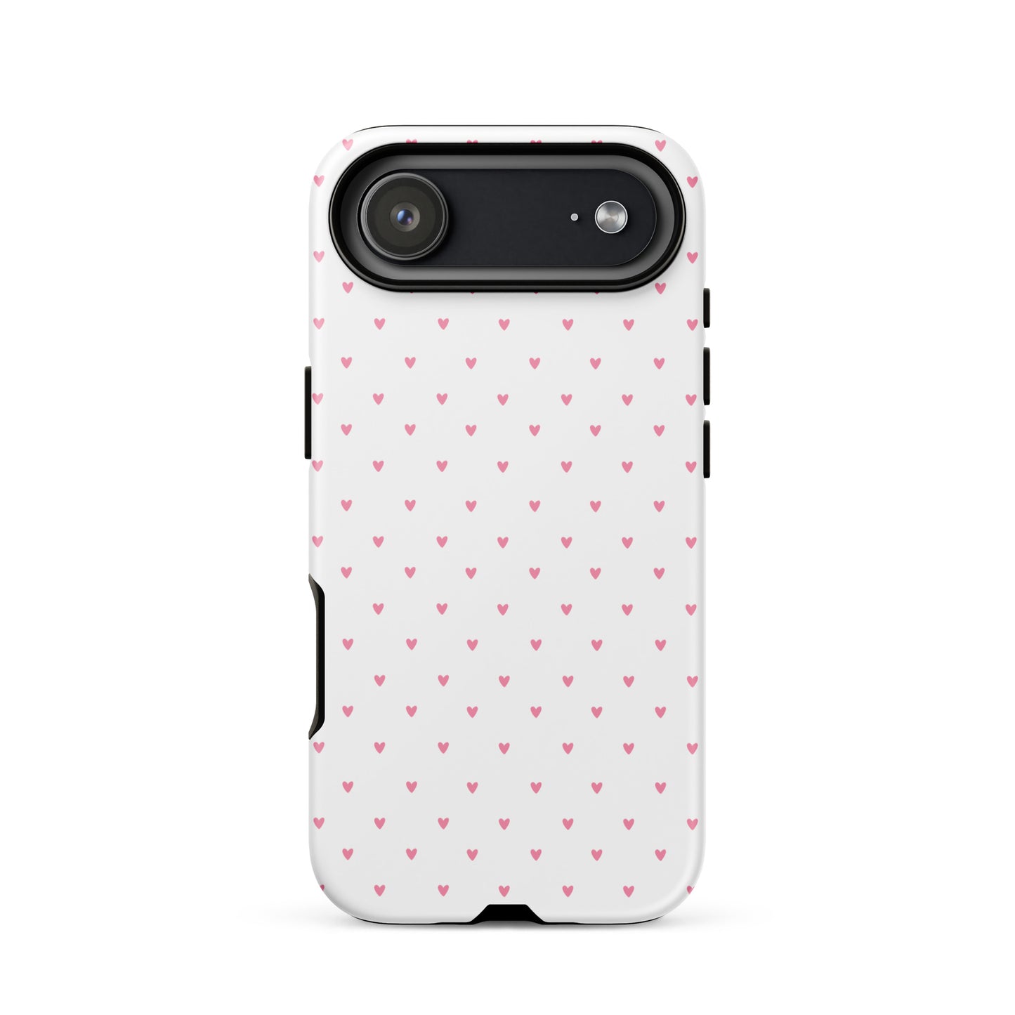 Phone Case for iPhone with heart-dot pattern, featuring tiny hearts on a white background, cute and modern design.