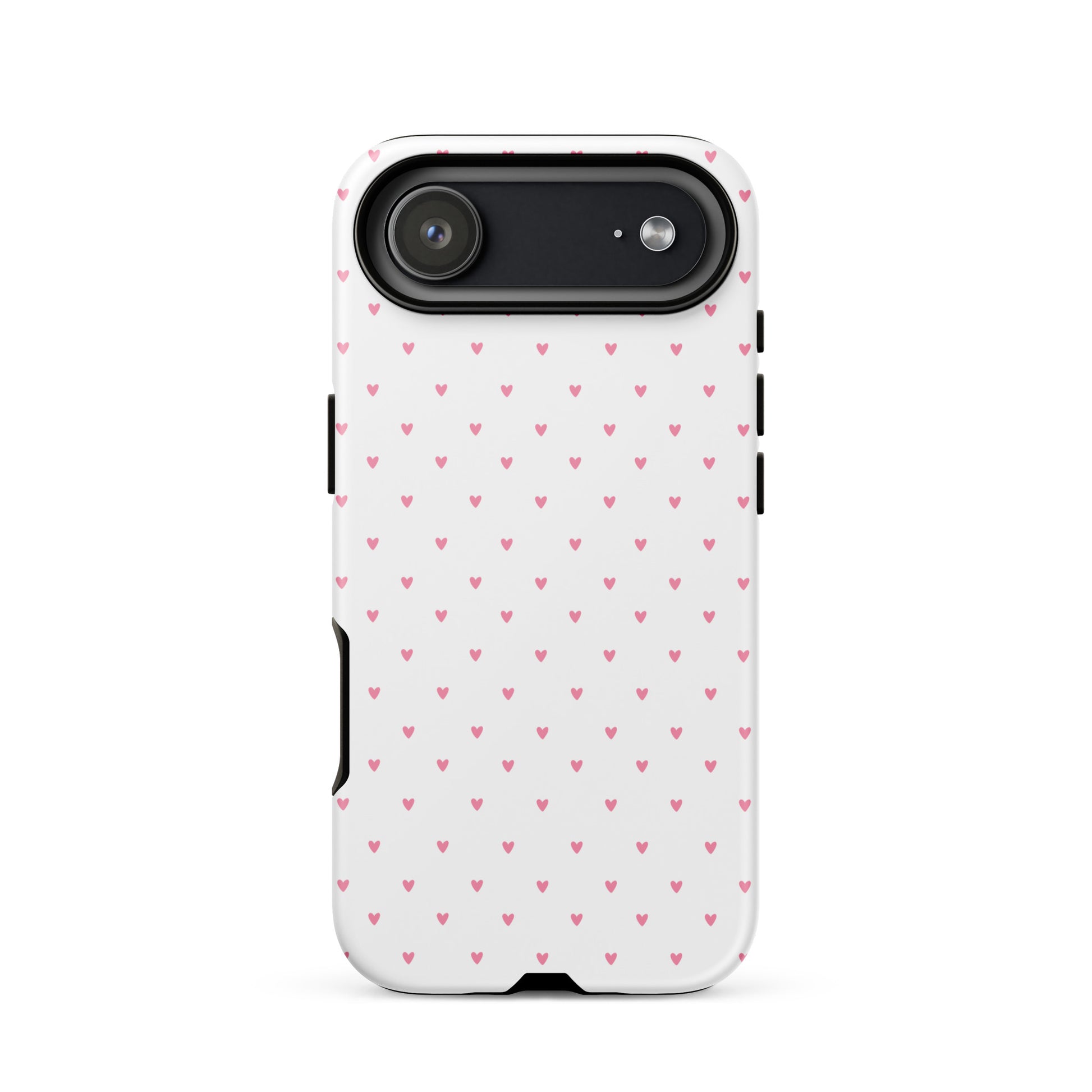 Phone Case for iPhone with heart-dot pattern, featuring tiny hearts on a white background, cute and modern design.