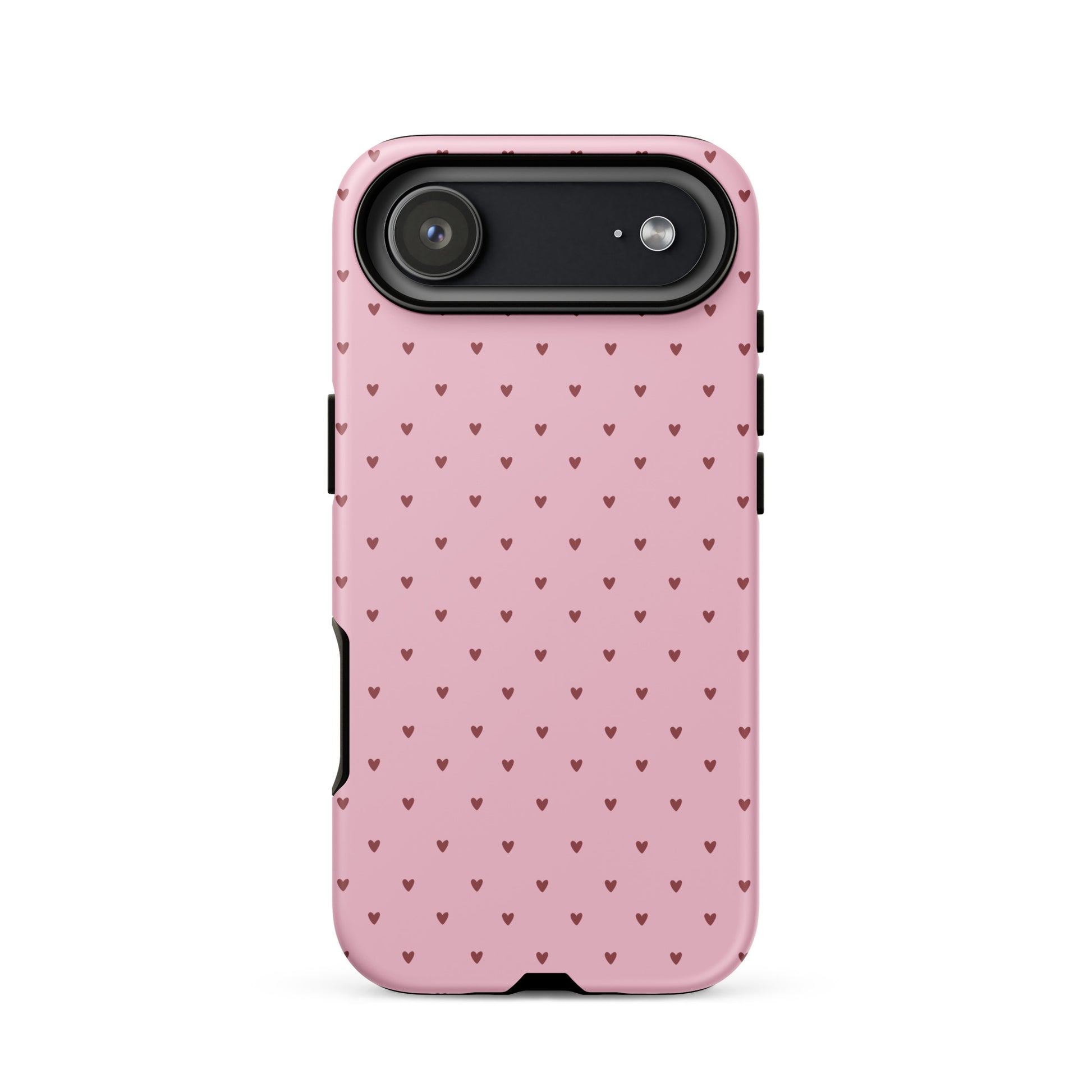 Phone Case for iPhone with heart-dot polka pattern in pink, cute and modern design.
