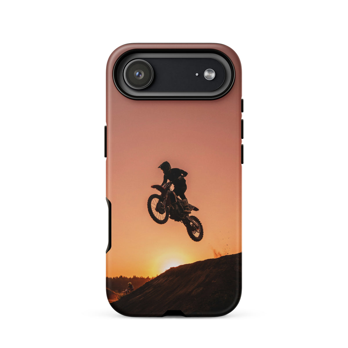 Phone Case featuring motocross dirt bike jump silhouette against sunset