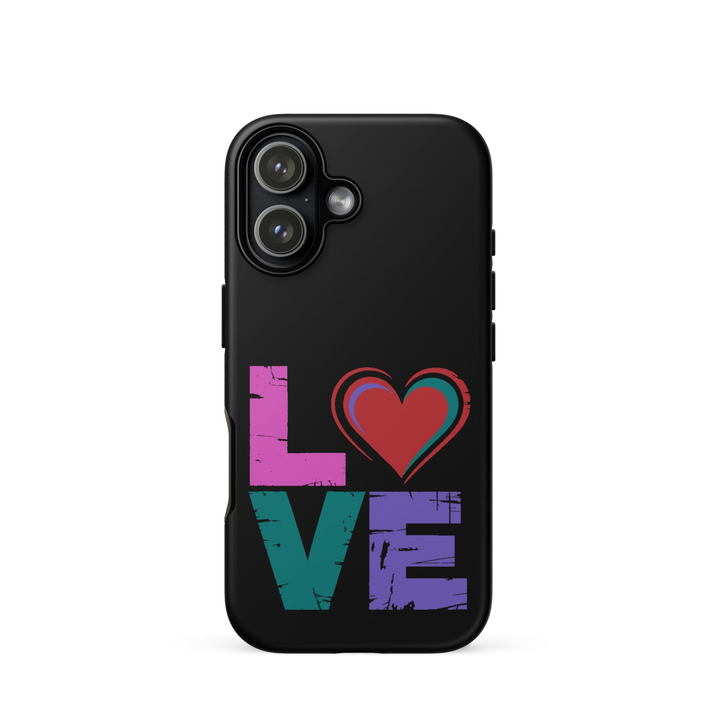 Love Tough Dual Layered Case for iPhones with colorful love design and heart accent