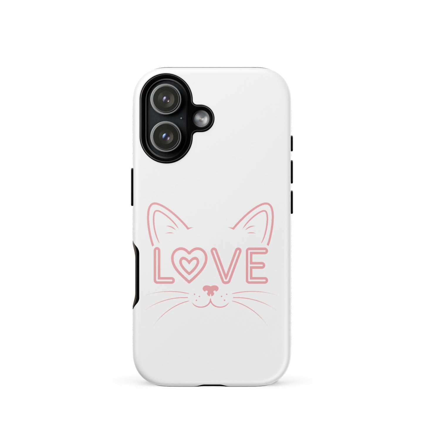 Cat Love Phone Case for iPhone featuring minimalist cat face design with love accent.