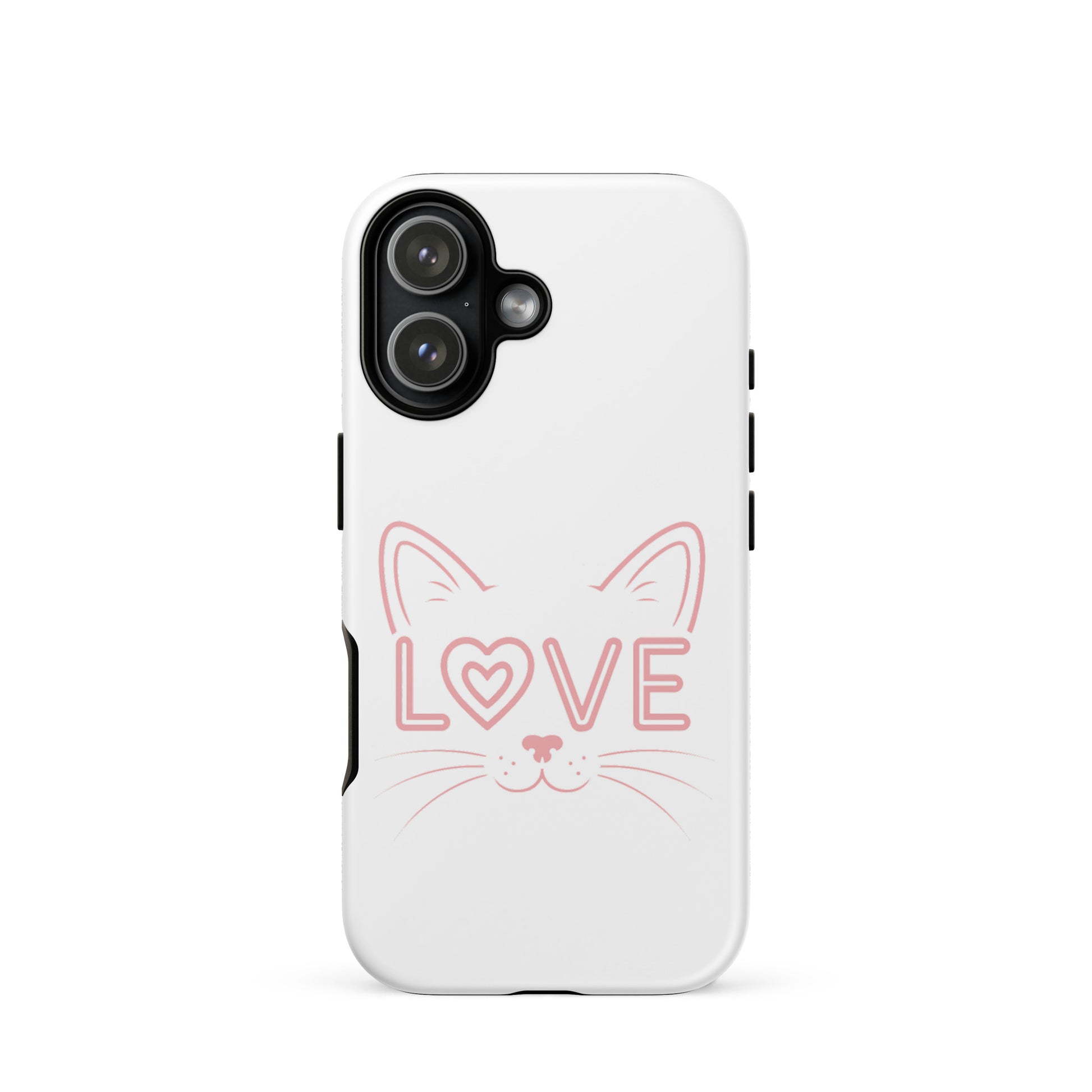 Cat Love Phone Case for iPhone featuring minimalist cat face design with love accent.