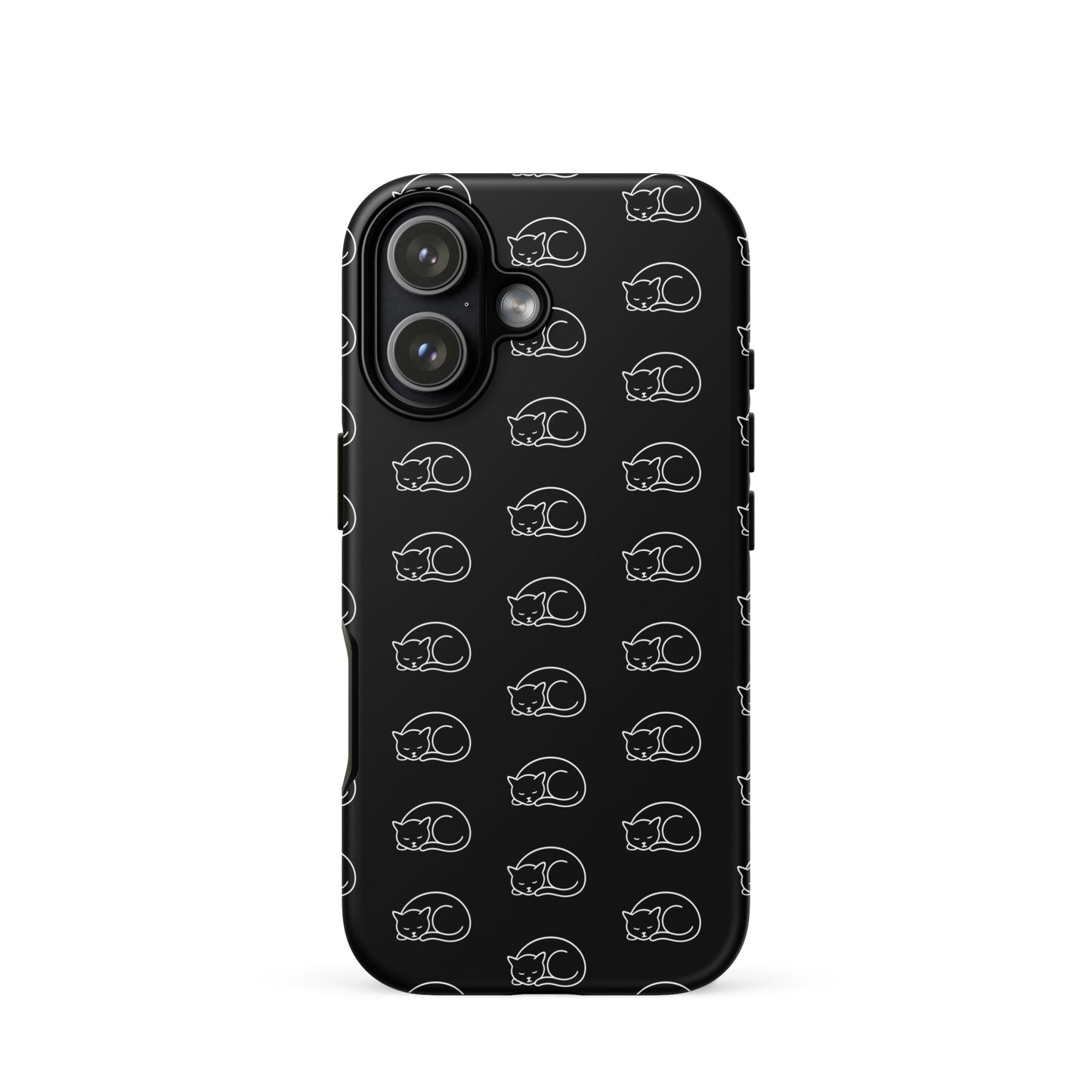 Phone case with curled-up cat pattern, perfect for feline fans and stylish protection for iPhone.