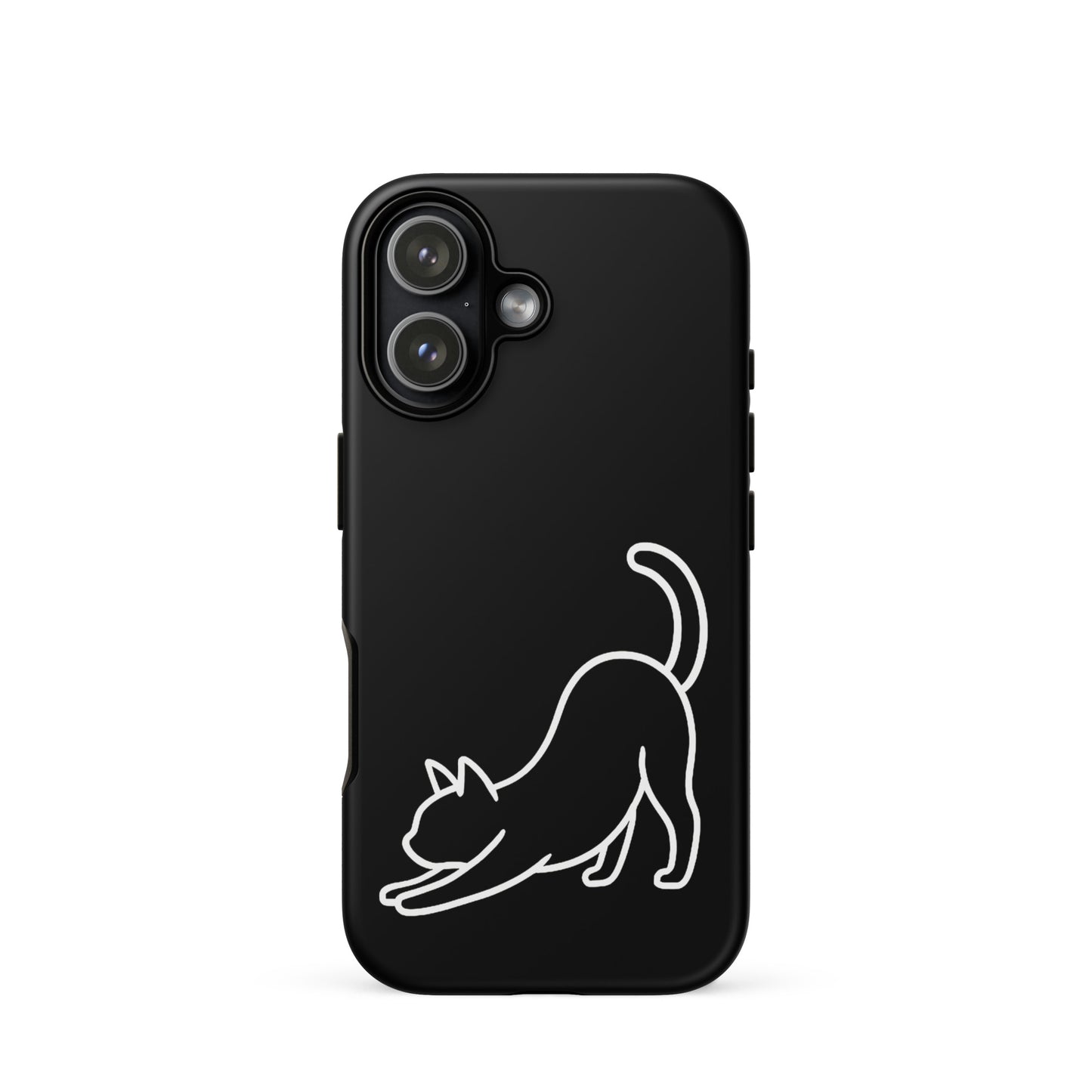 Phone Case featuring a minimalist stretching cat design with dual-layer protection for device safety.