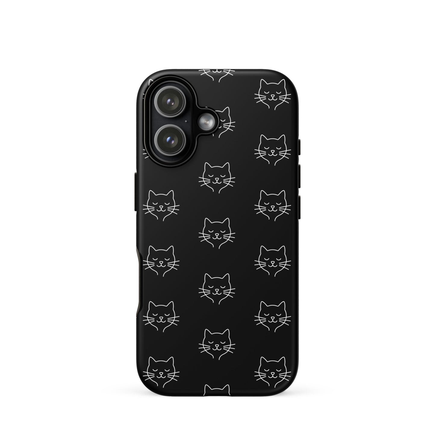 Phone Case for iPhone featuring a cute minimalist cat pattern design in black.