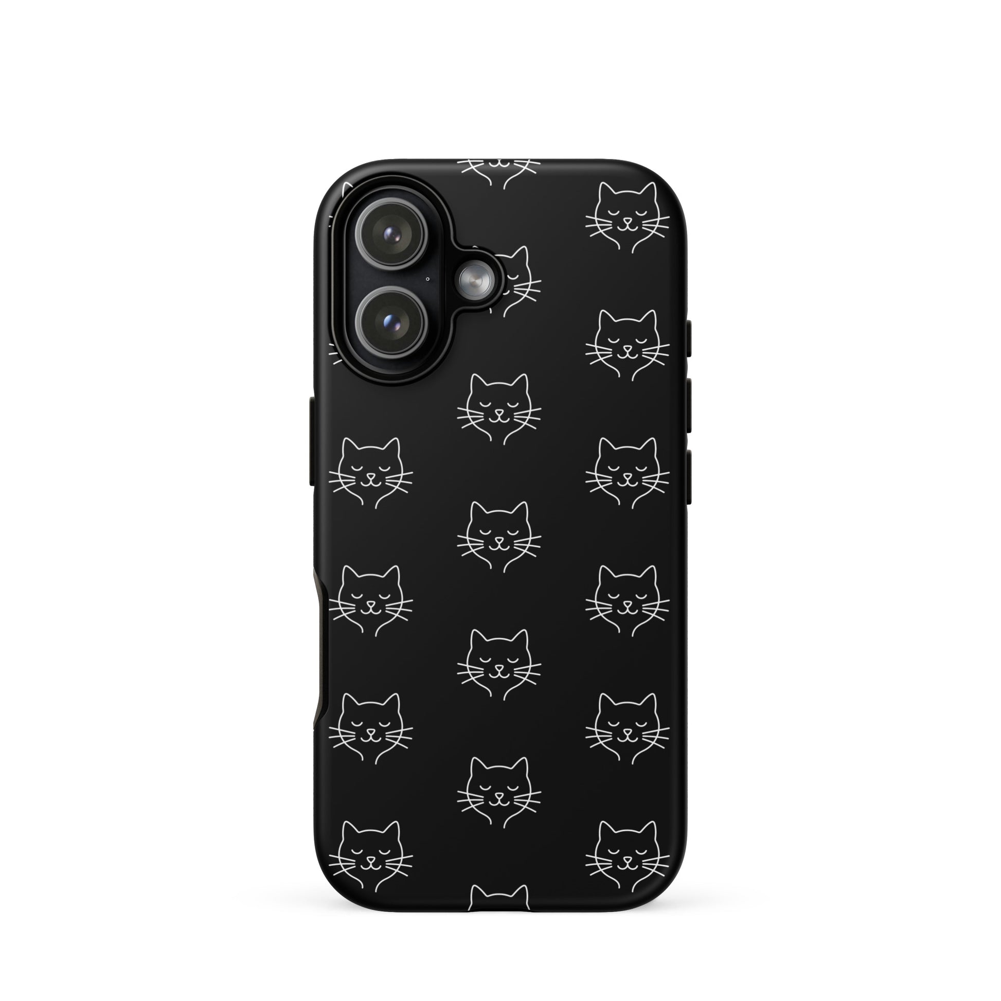 Phone Case for iPhone featuring a cute minimalist cat pattern design in black.