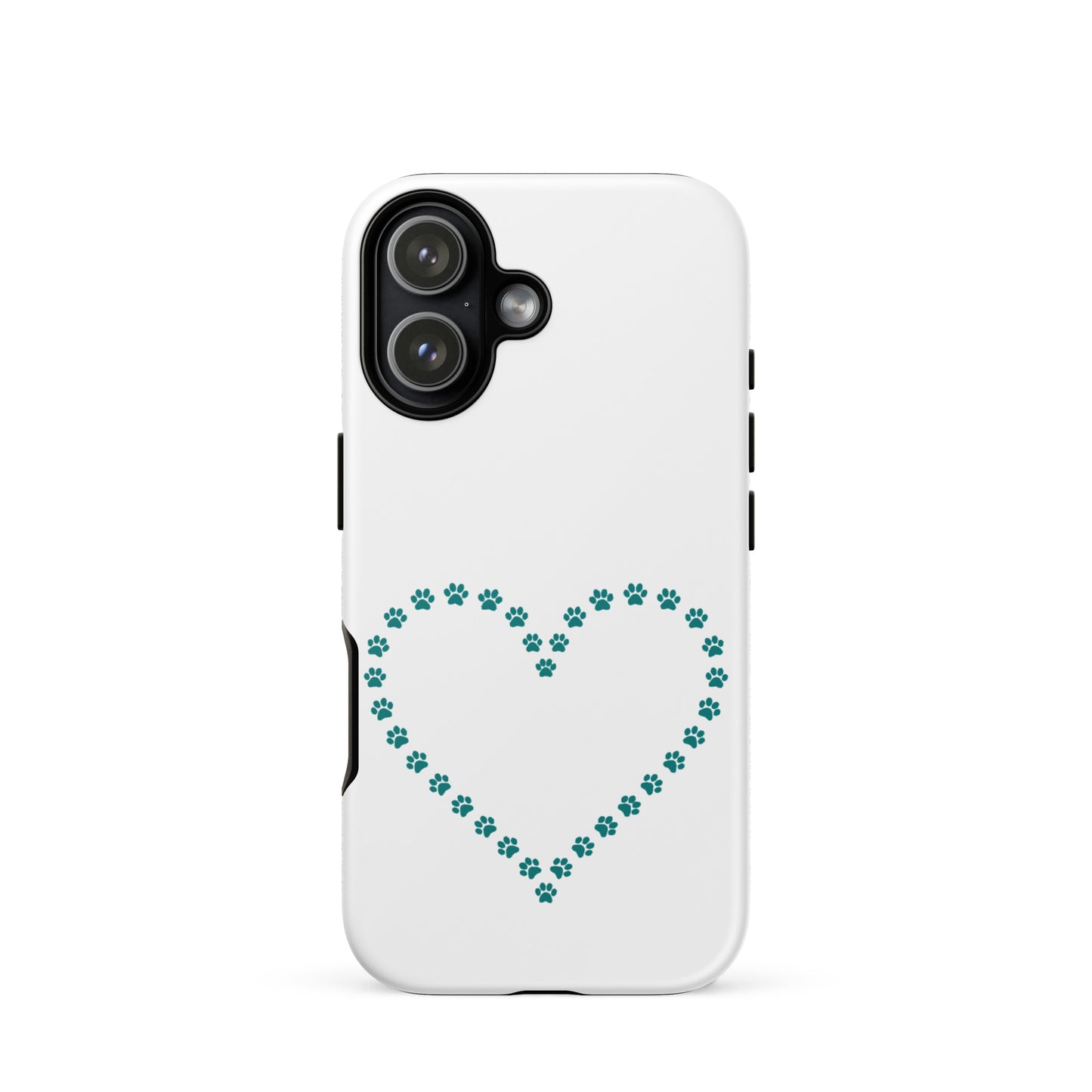 Phone Case for iPhone featuring a cute heart design made of turquoise paw prints, perfect for pet lovers.