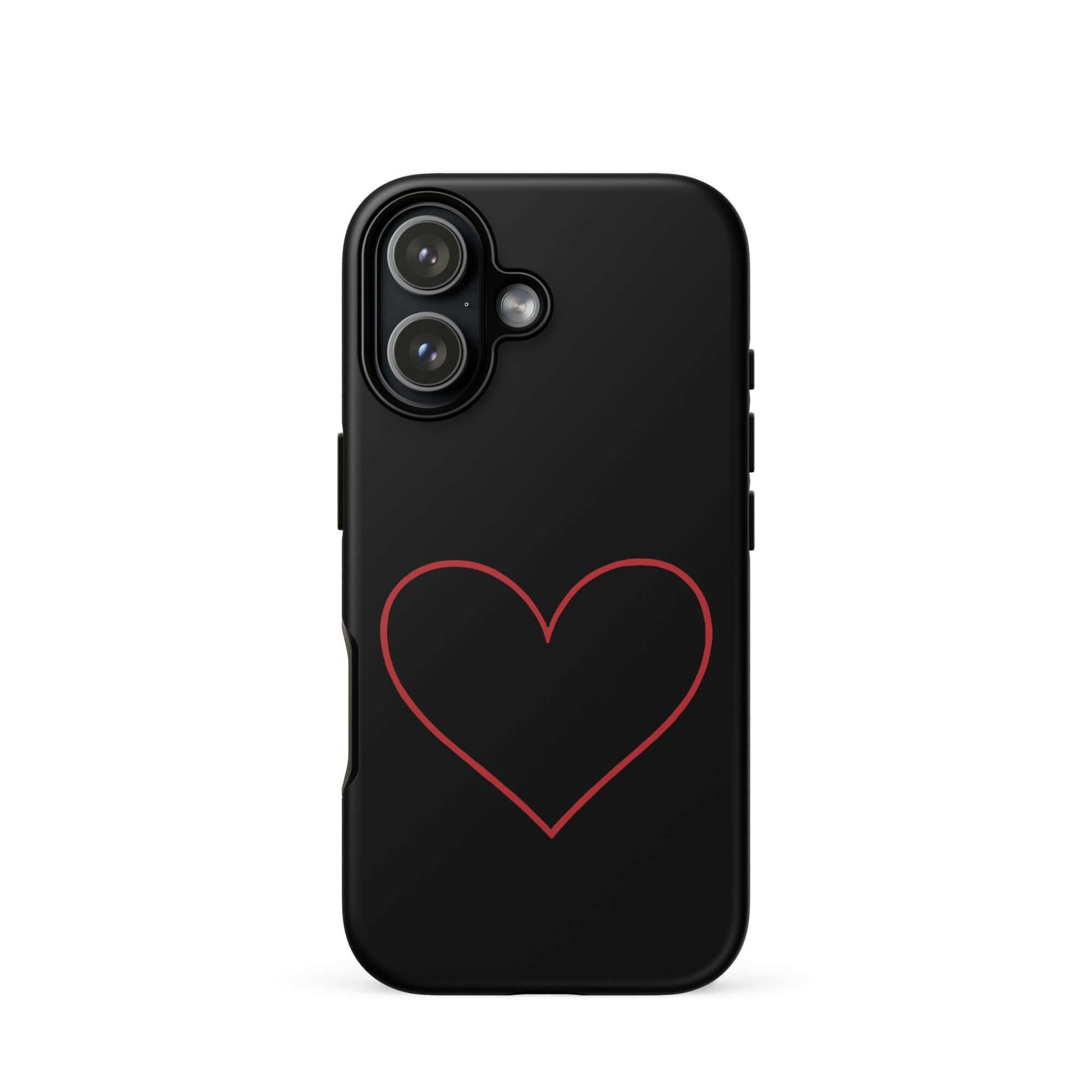Phone Case for iPhone showcasing minimalist crimson heart design on sleek black background.
