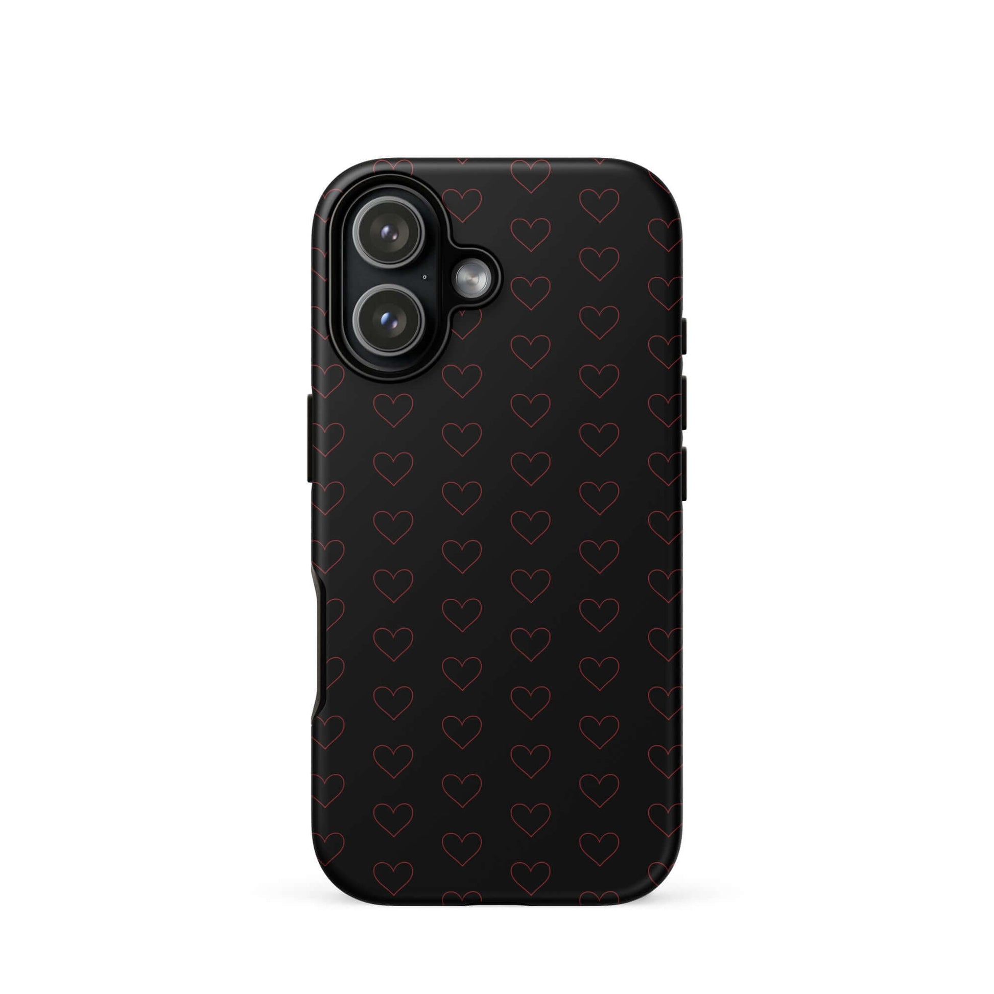Phone Case for iPhone featuring an elegant crimson heart pattern on a sleek black background.