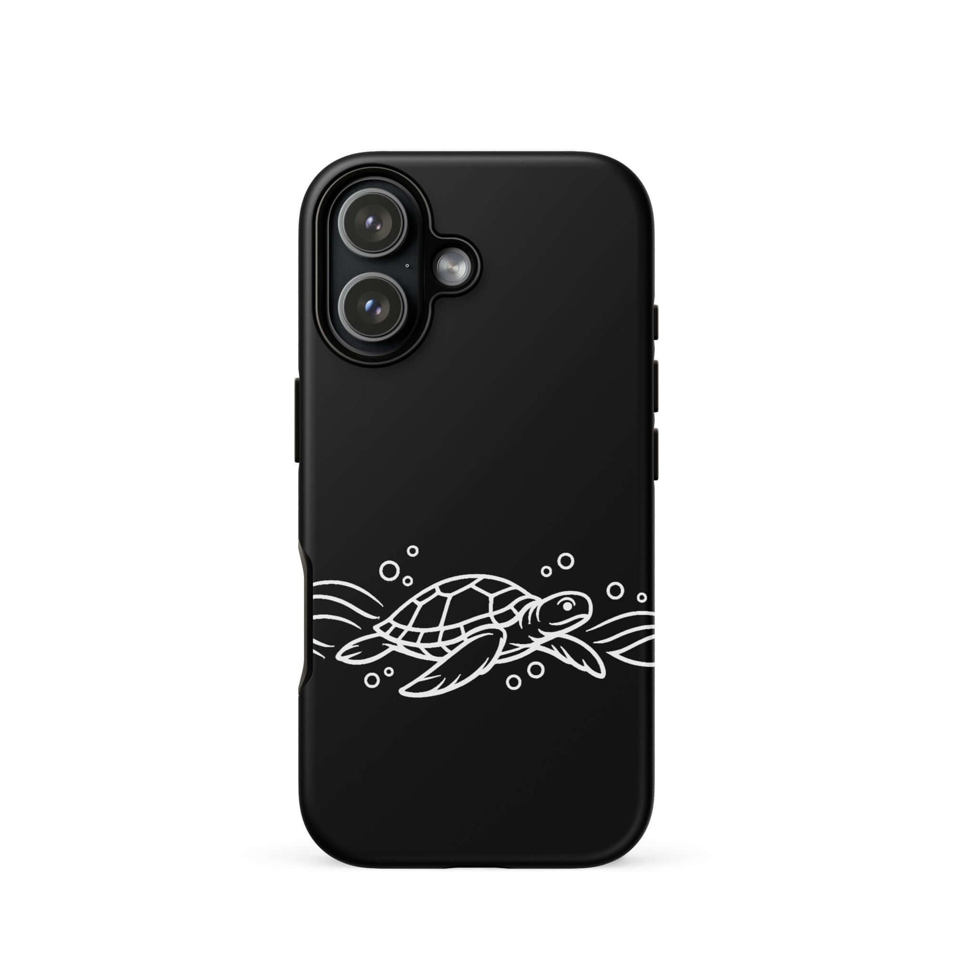 Phone Case for iPhone featuring minimalist sea turtle design with abstract waves and bubbles.