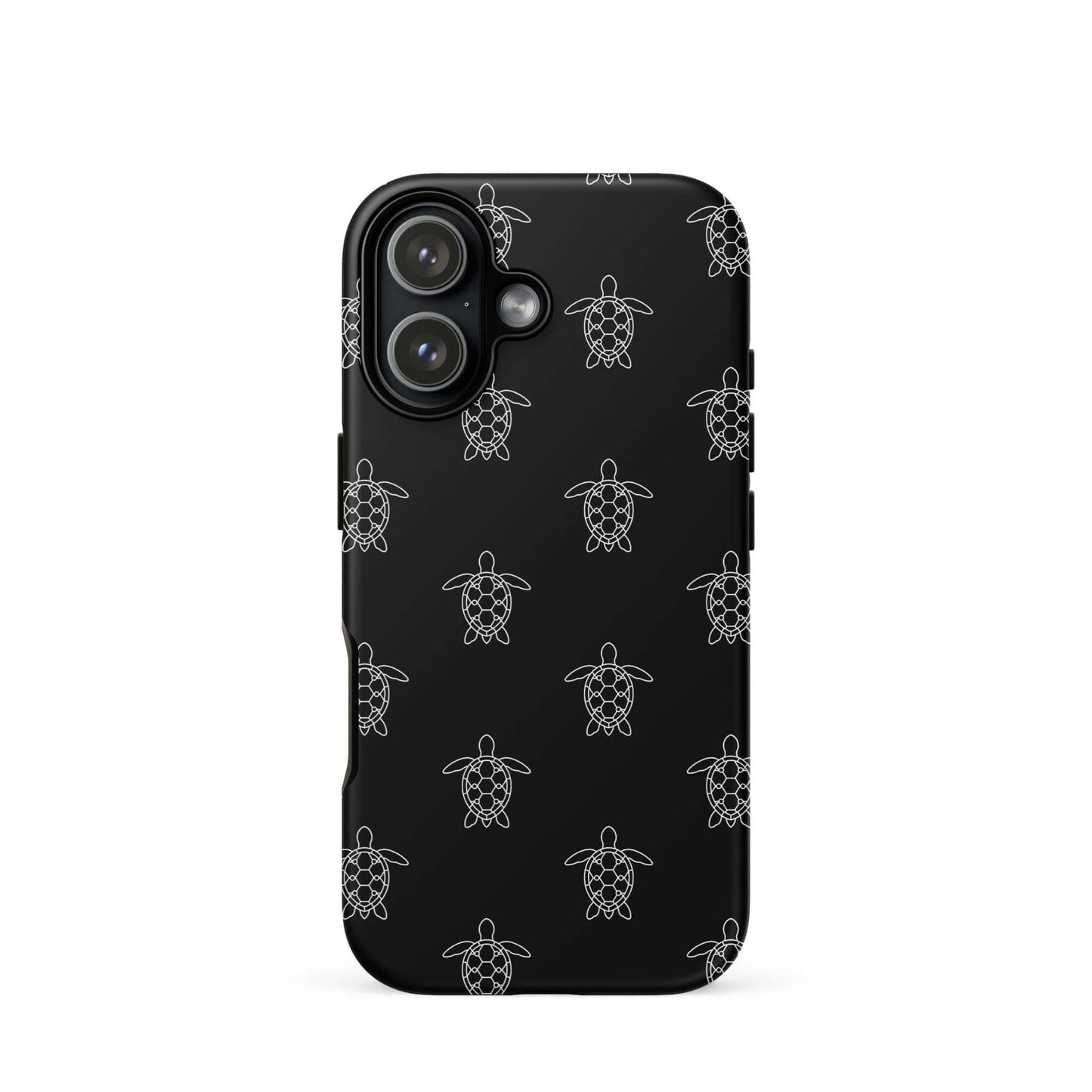 Phone Case featuring a minimalist sea turtle pattern in white on a black background.
