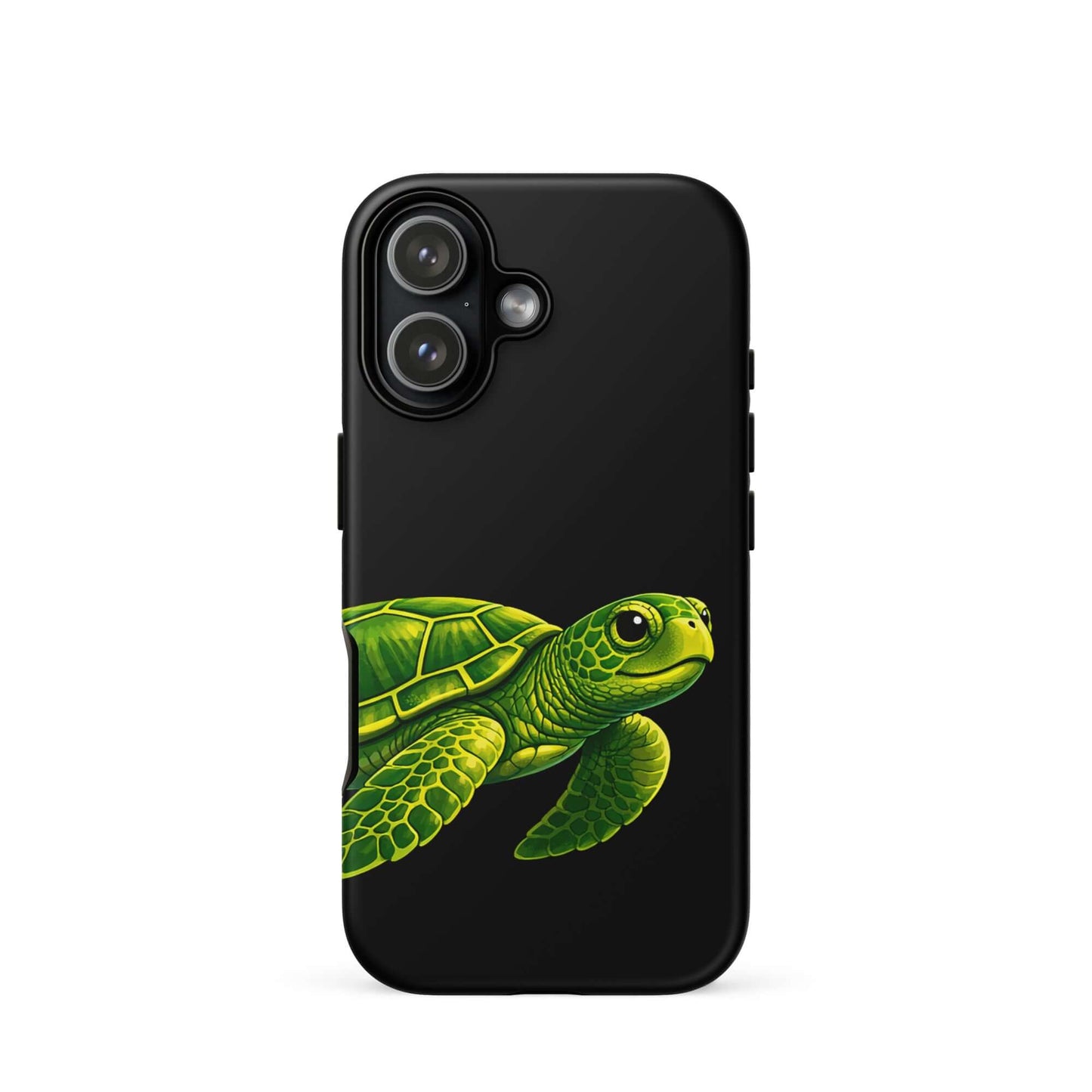 Phone Case featuring vibrant sea turtle illustration on deep black background for style and protection.