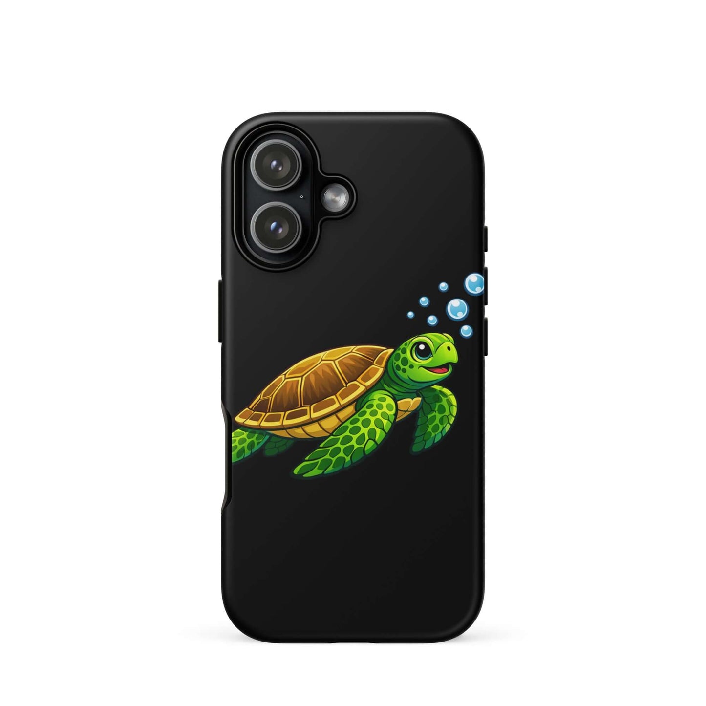 Phone Case featuring vibrant sea turtle artwork swimming with bubbles.