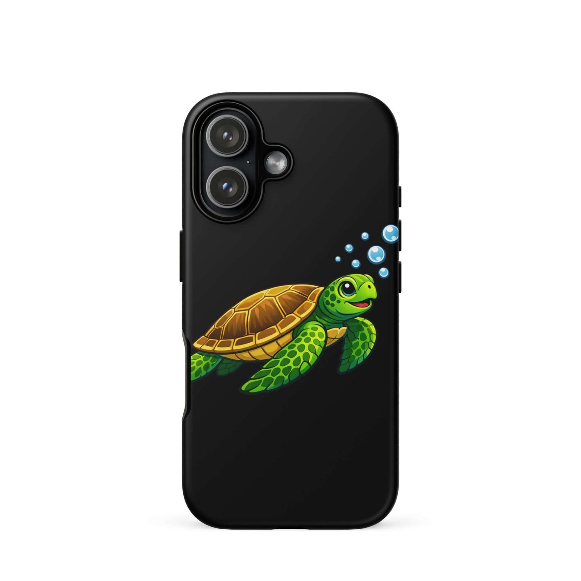 Phone Case featuring vibrant sea turtle artwork swimming with bubbles.