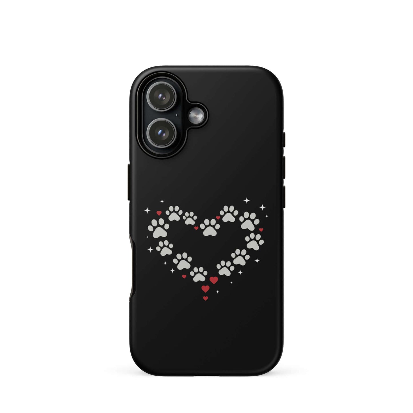 Phone Case for iPhone featuring a paw-print heart design on a black background for stylish pet lovers.