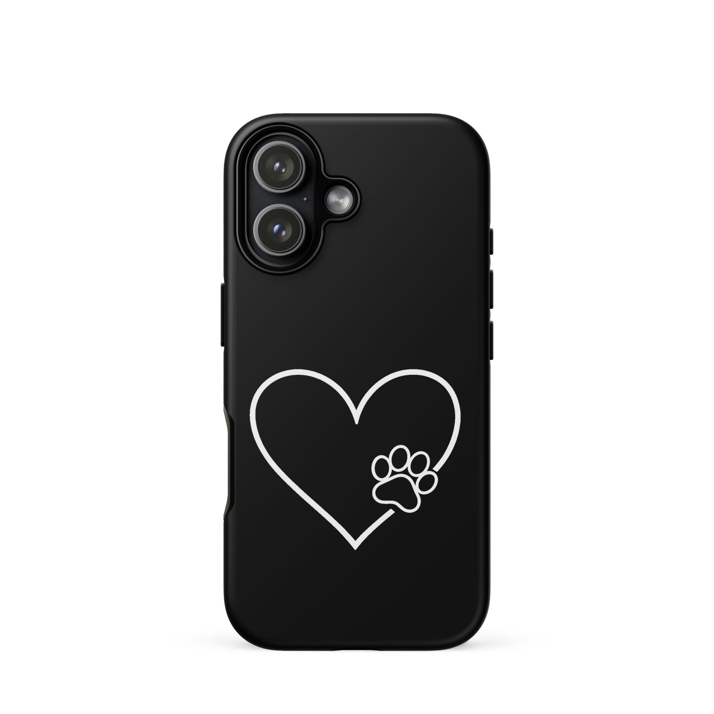 Phone Case for iPhone with white heart and paw print design on black background, perfect for pet lovers seeking stylish protection.