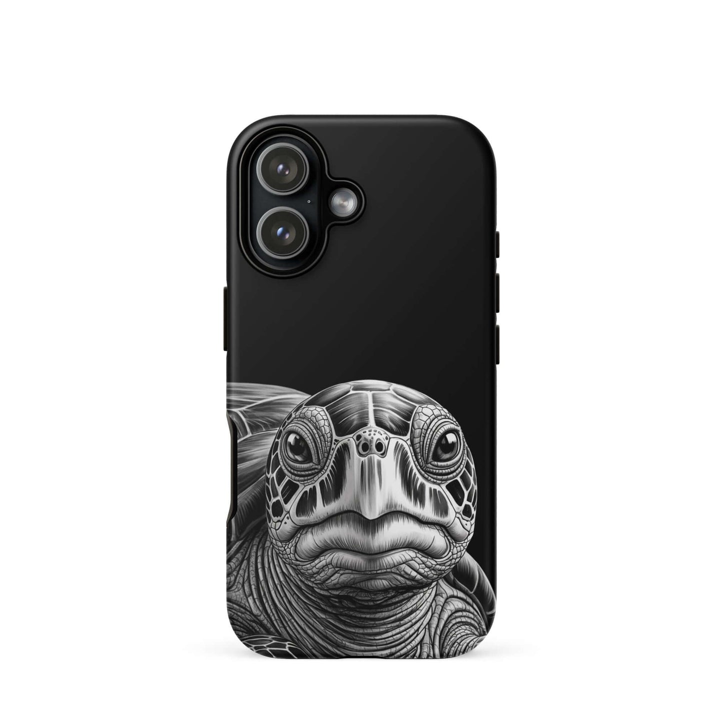 Phone Case featuring black-and-white ancient sea turtle art with detailed shell design for iPhone, offering timeless protection.
