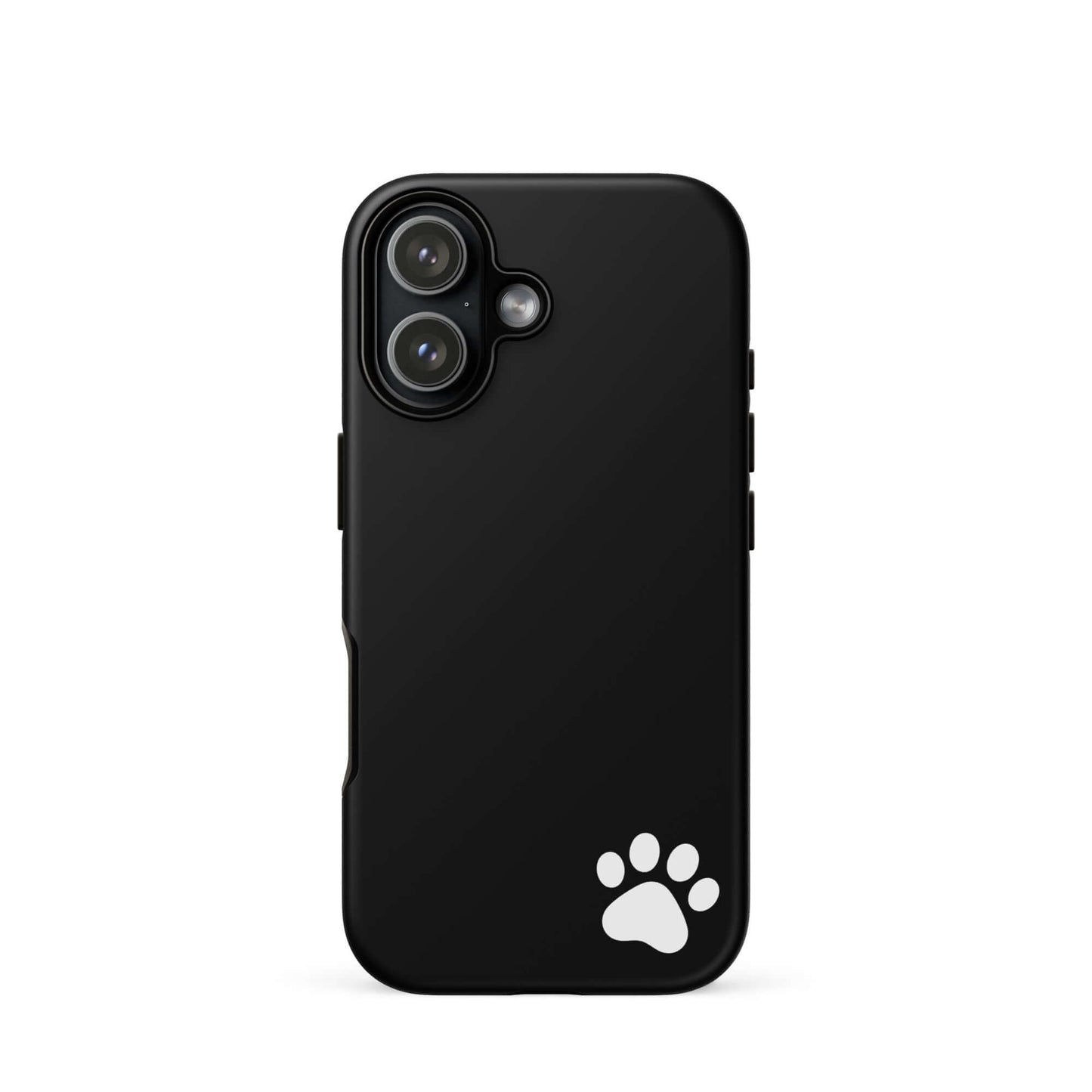 Phone Case with white paw print design for iPhone, sleek black minimalist tough case, playful and stylish accessory
