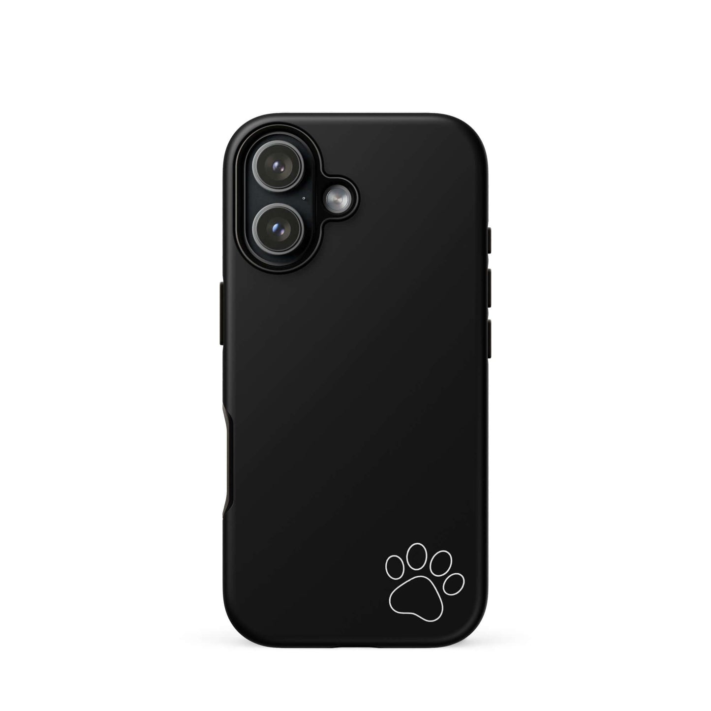 Black Phone Case for iPhone with white paw-print design, minimalist tough style.