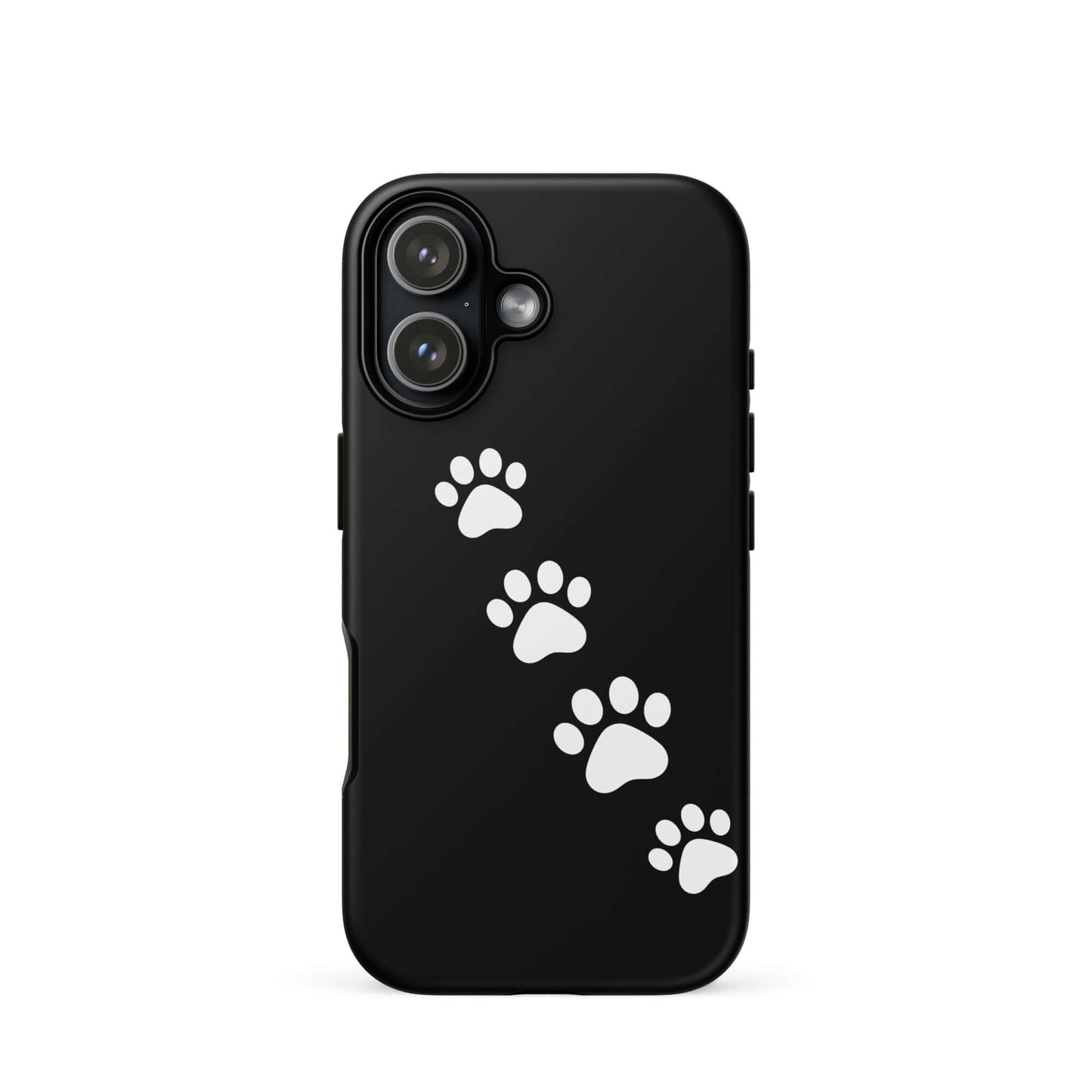 Phone case with white paw-print trail design for pet lovers.