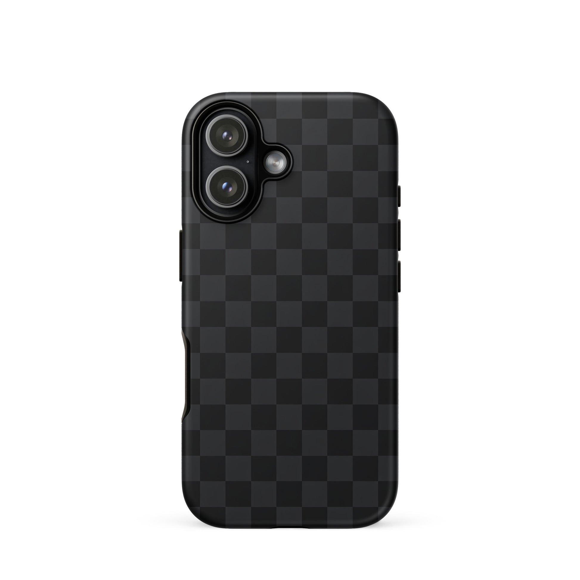 Phone Case for iPhone with black and charcoal checkered design, modern minimalistic style for protection and elegance.