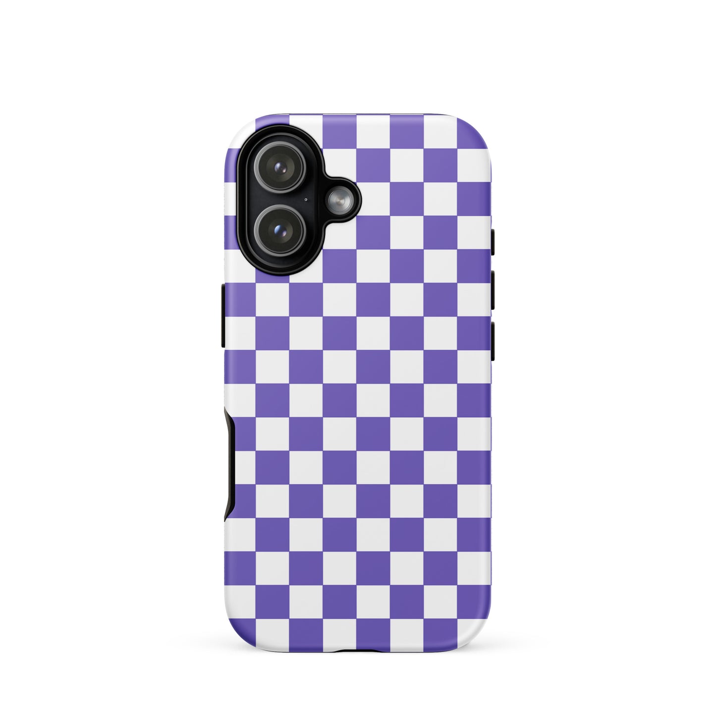 Phone Case for iPhone with purple and white checkered pattern, adds style and flair to your device. Fun and fearless design.