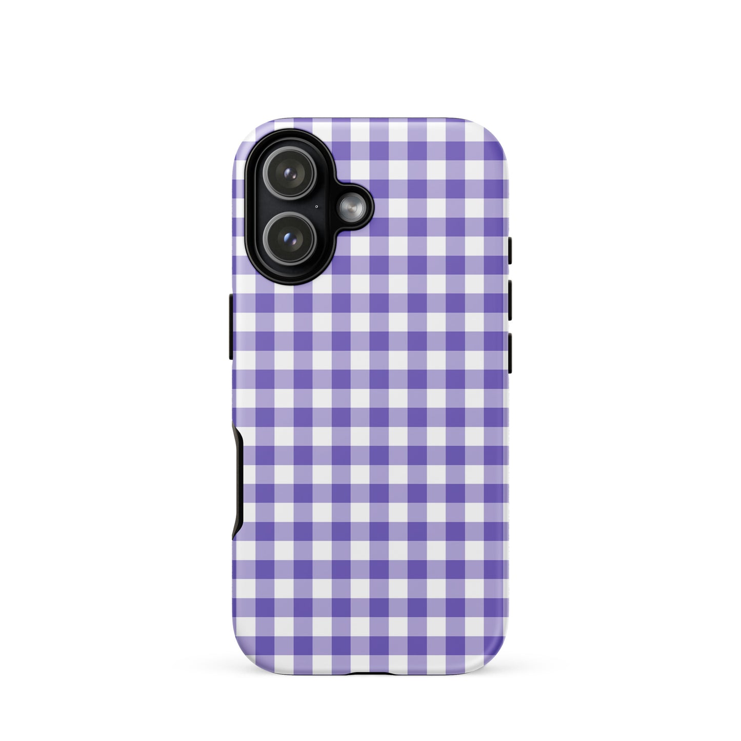Phone Case for iPhone with purple and white gingham pattern, combining style and protection.