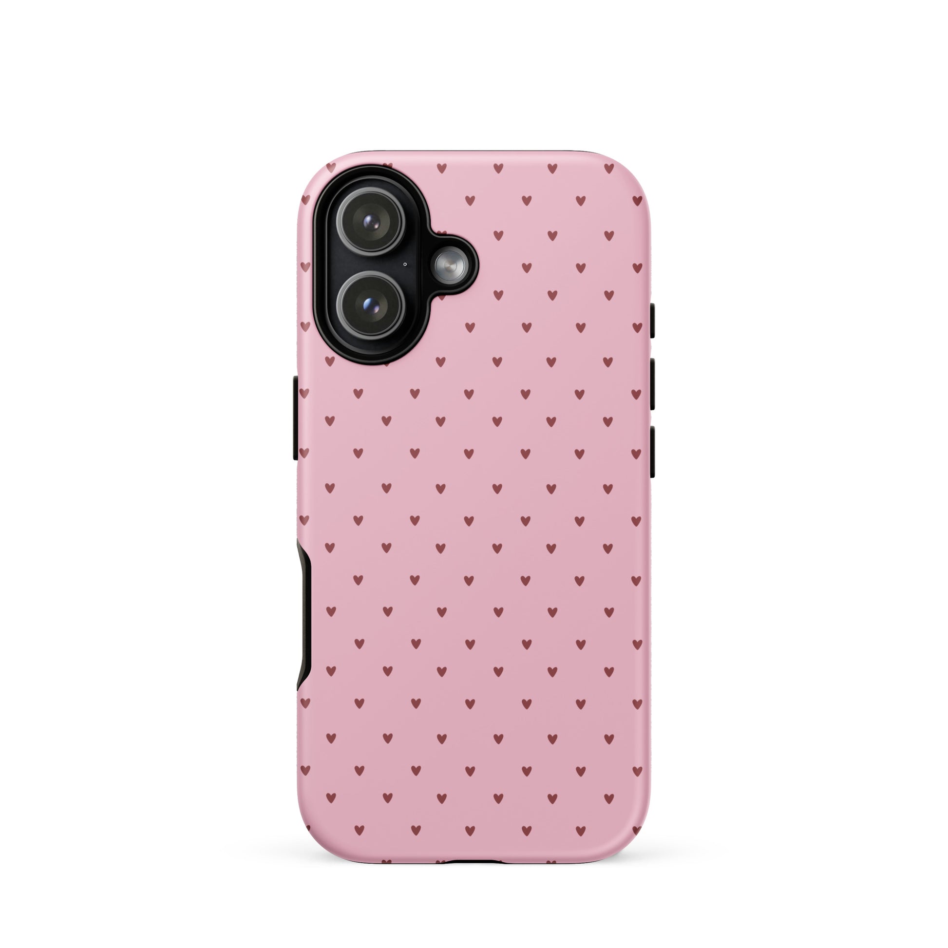 Phone Case for iPhone with heart-dot pattern on pink background, playful polka-dot style