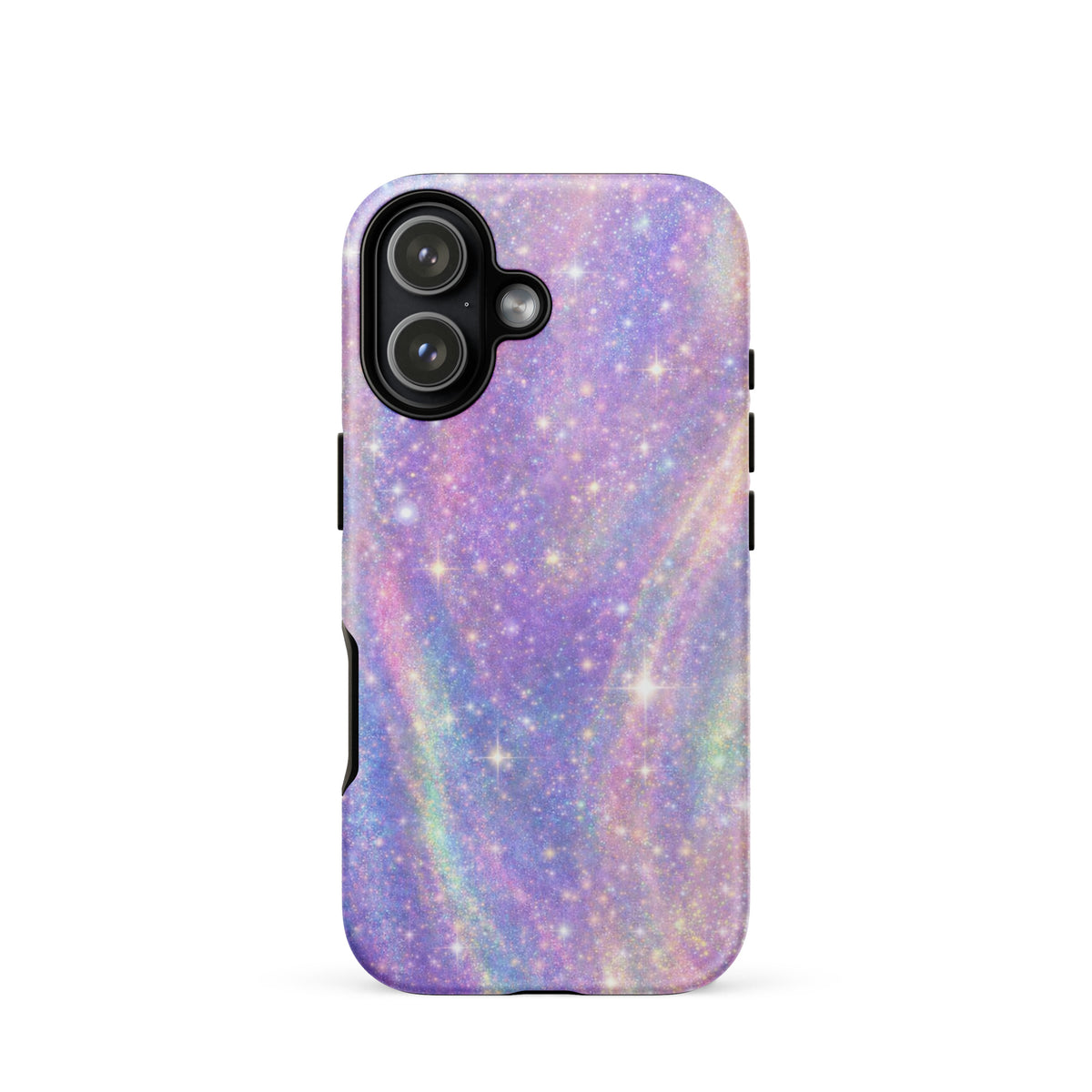 Phone Case for iPhone with cosmic dream swirl design in pastel purples, pinks, and blues resembling a tiny galaxy with sparkles.