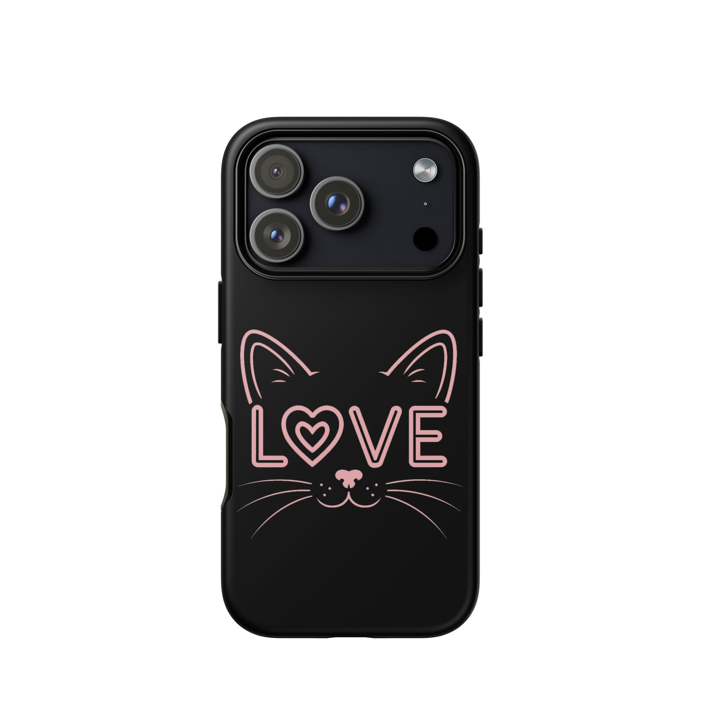 Cat Love Phone Case for iPhone featuring minimalist cat face and love design.