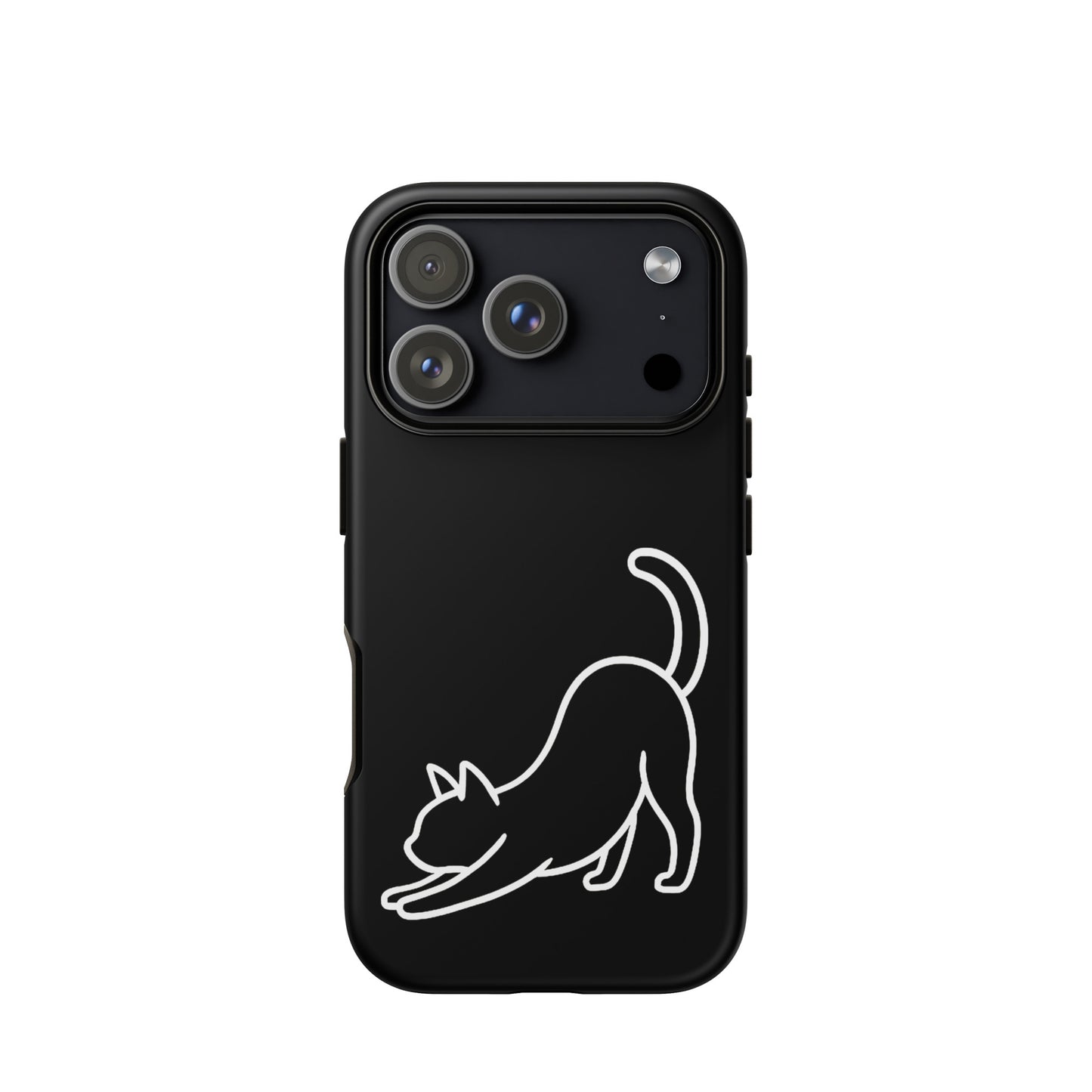 Phone Case featuring a minimalist stretching cat design with dual-layer protection for impact resistance.