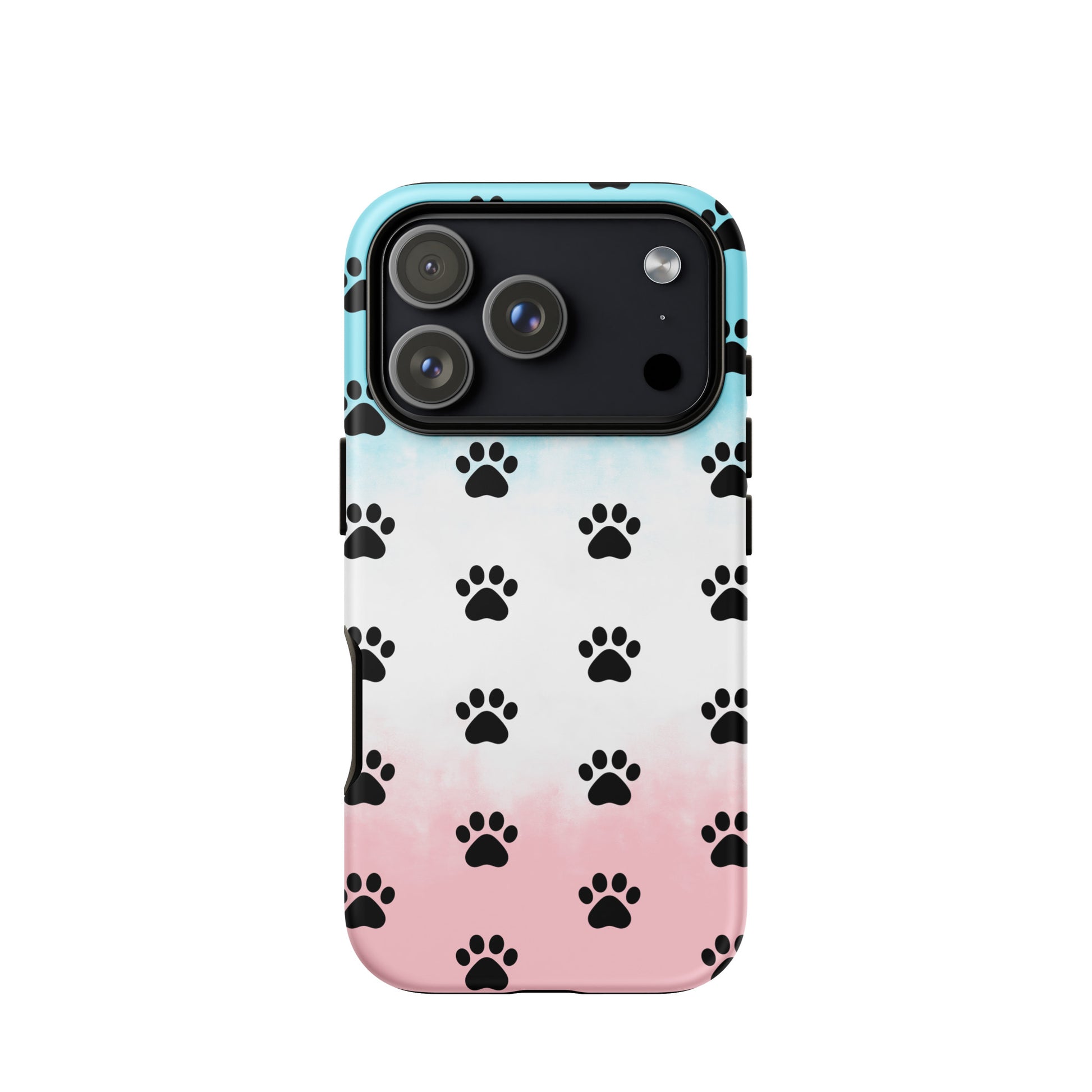 Phone Case for iPhone featuring a playful paw print pattern on a trendy gradient background.