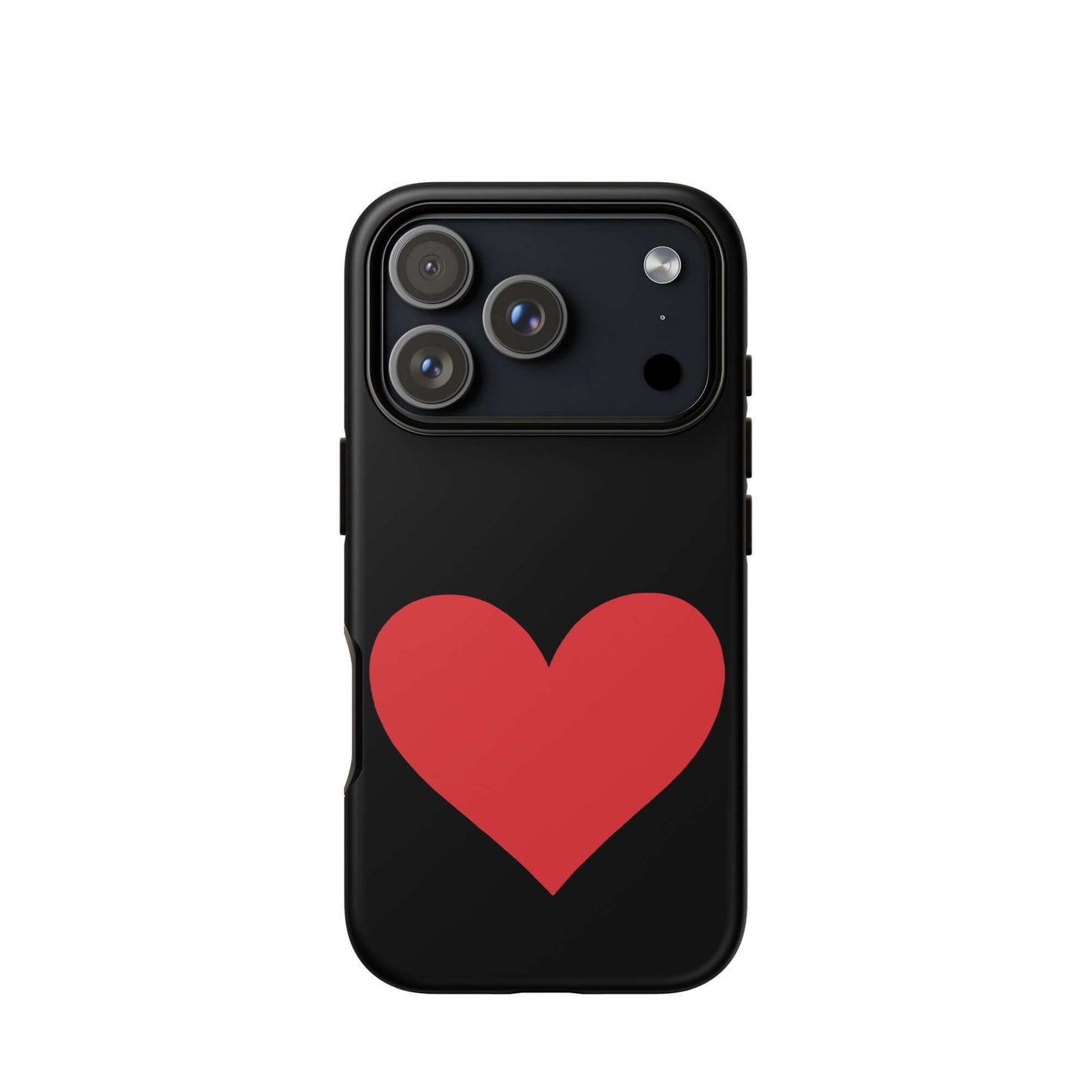 Phone Case for iPhone with a bold red heart design on a black background.