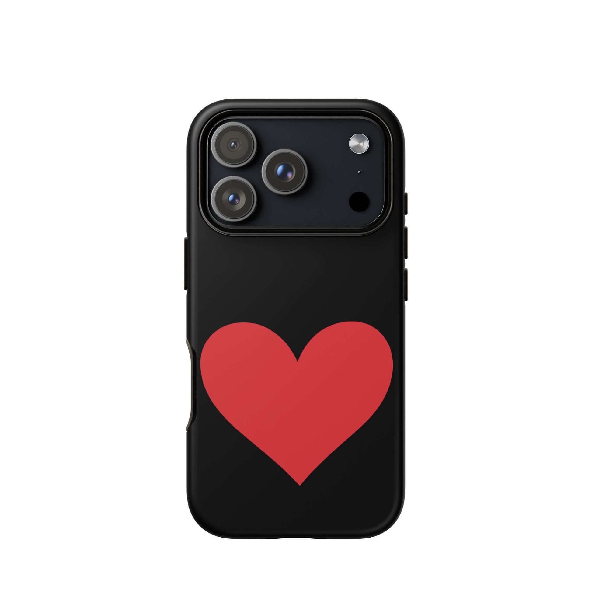Phone Case for iPhone with a bold red heart design on a black background.