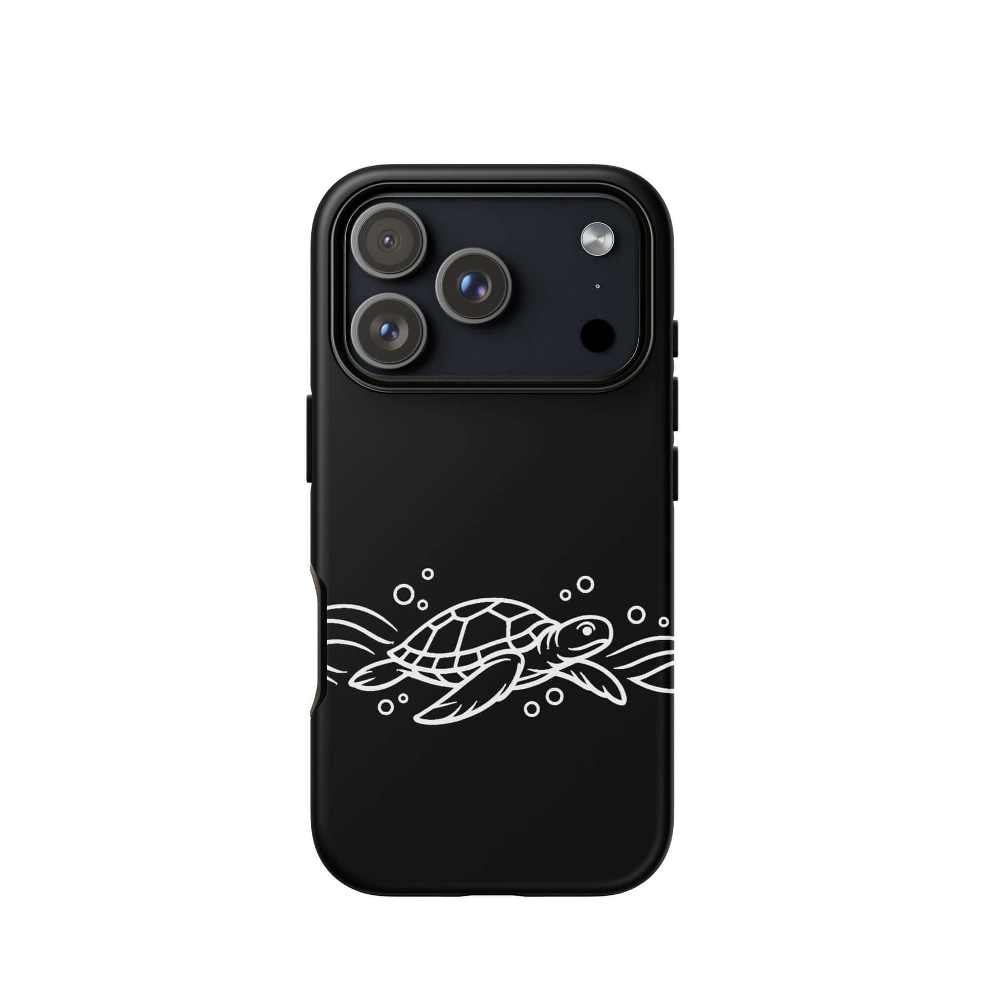 Phone Case featuring minimalist sea turtle design with abstract waves and bubbles for iPhone.