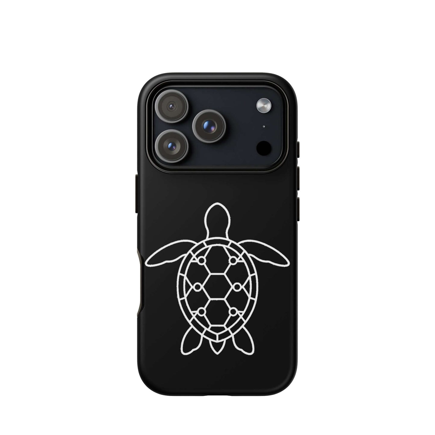 Phone case featuring a minimalist sea turtle silhouette with geometric patterns, perfect for ocean lovers.