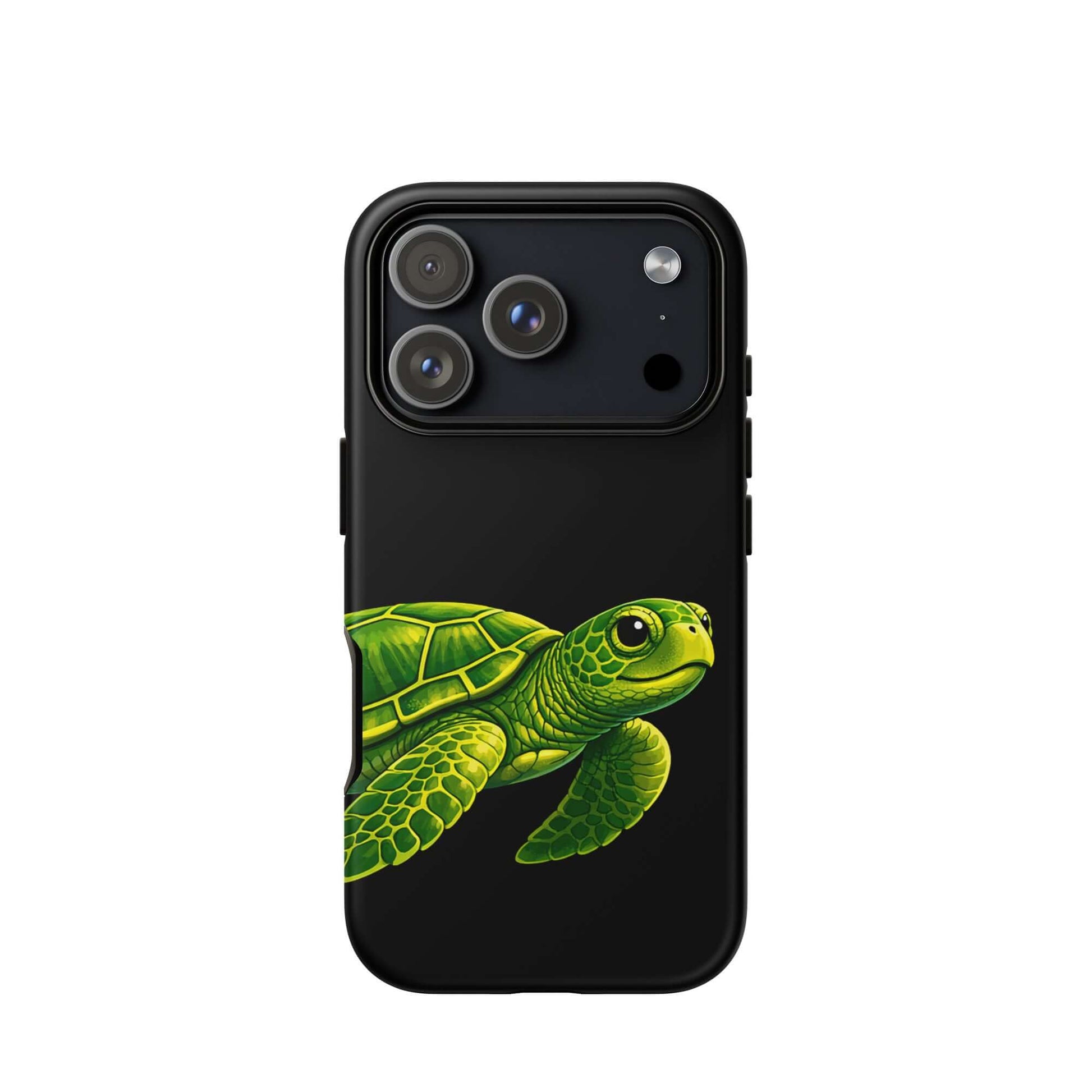 Phone Case for iPhone featuring a vibrant sea turtle design on a black background, perfect for style and protection.