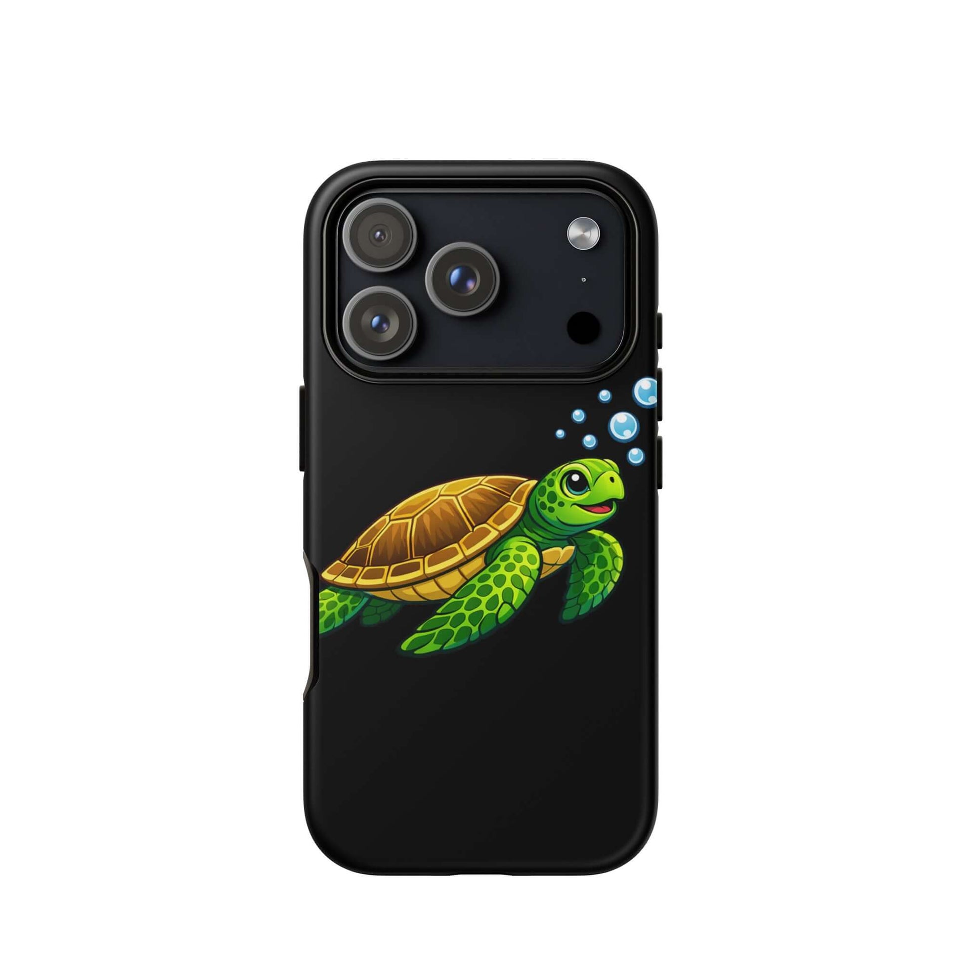 Phone Case featuring a vibrant sea turtle design with bubbles, ideal for iPhone users who love ocean-inspired art.