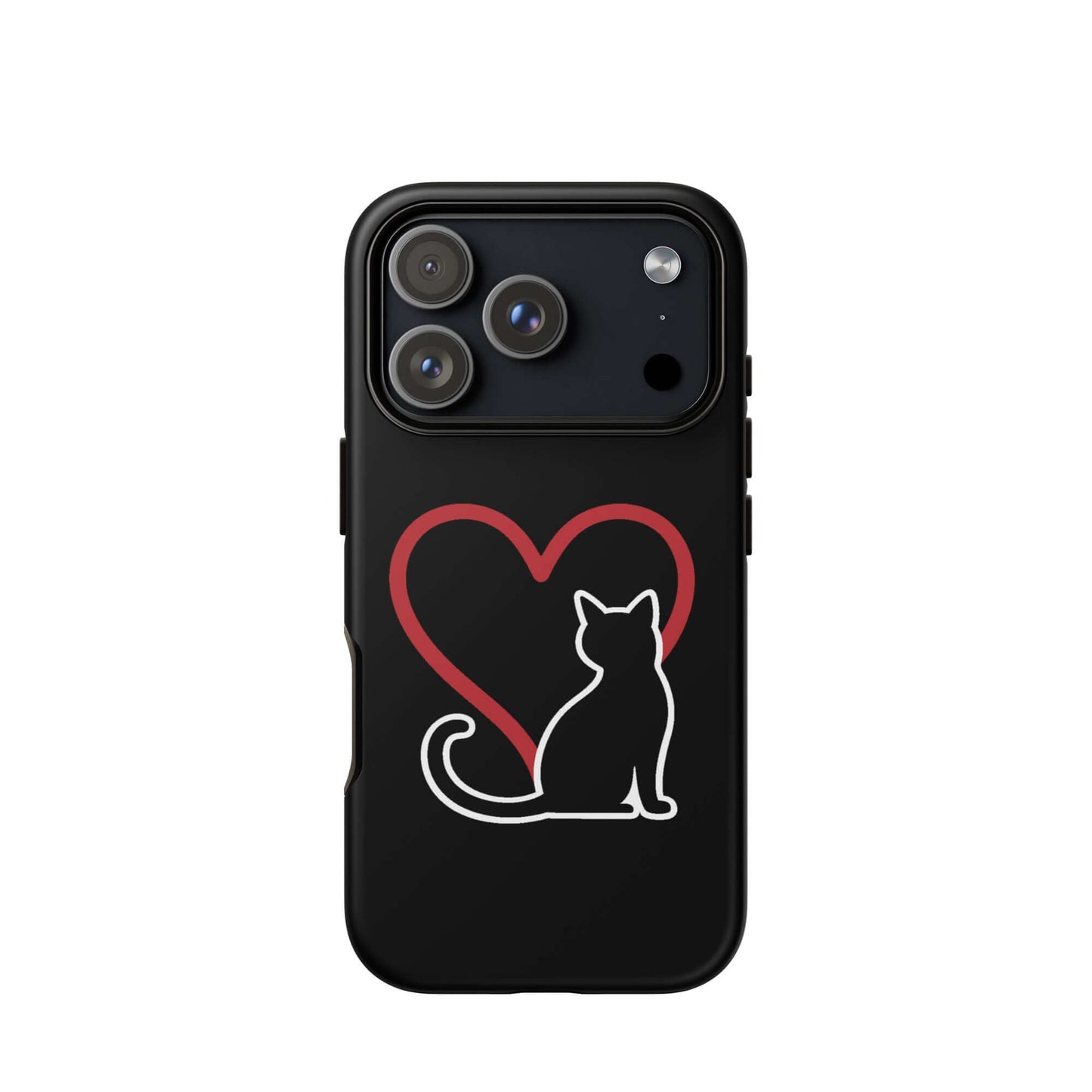 Phone Case featuring a minimalist white cat and red heart design, perfect for cat lovers.